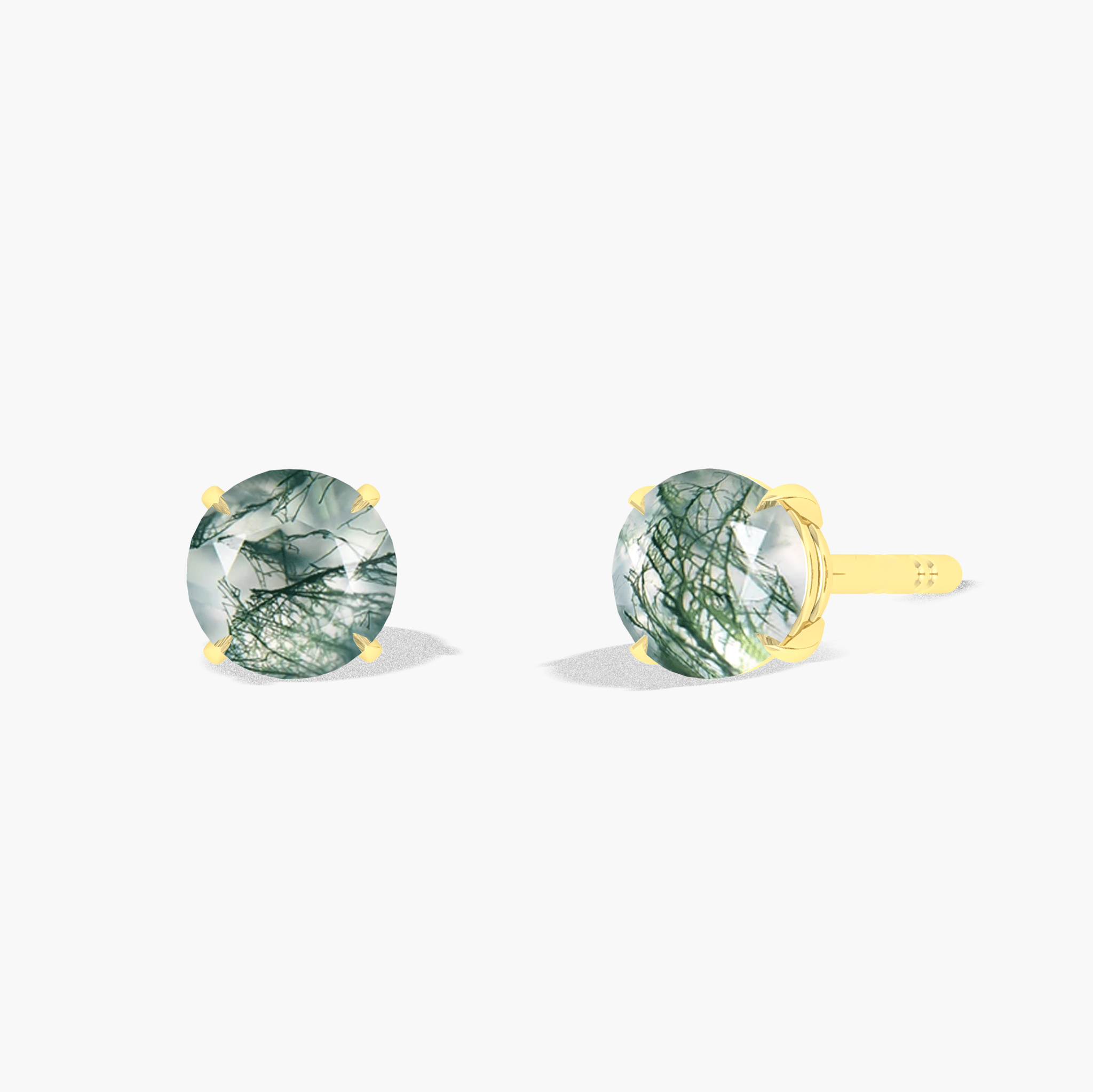 Round Moss Agate Gemstone Simple Stud Earring - Goodstone Jewels