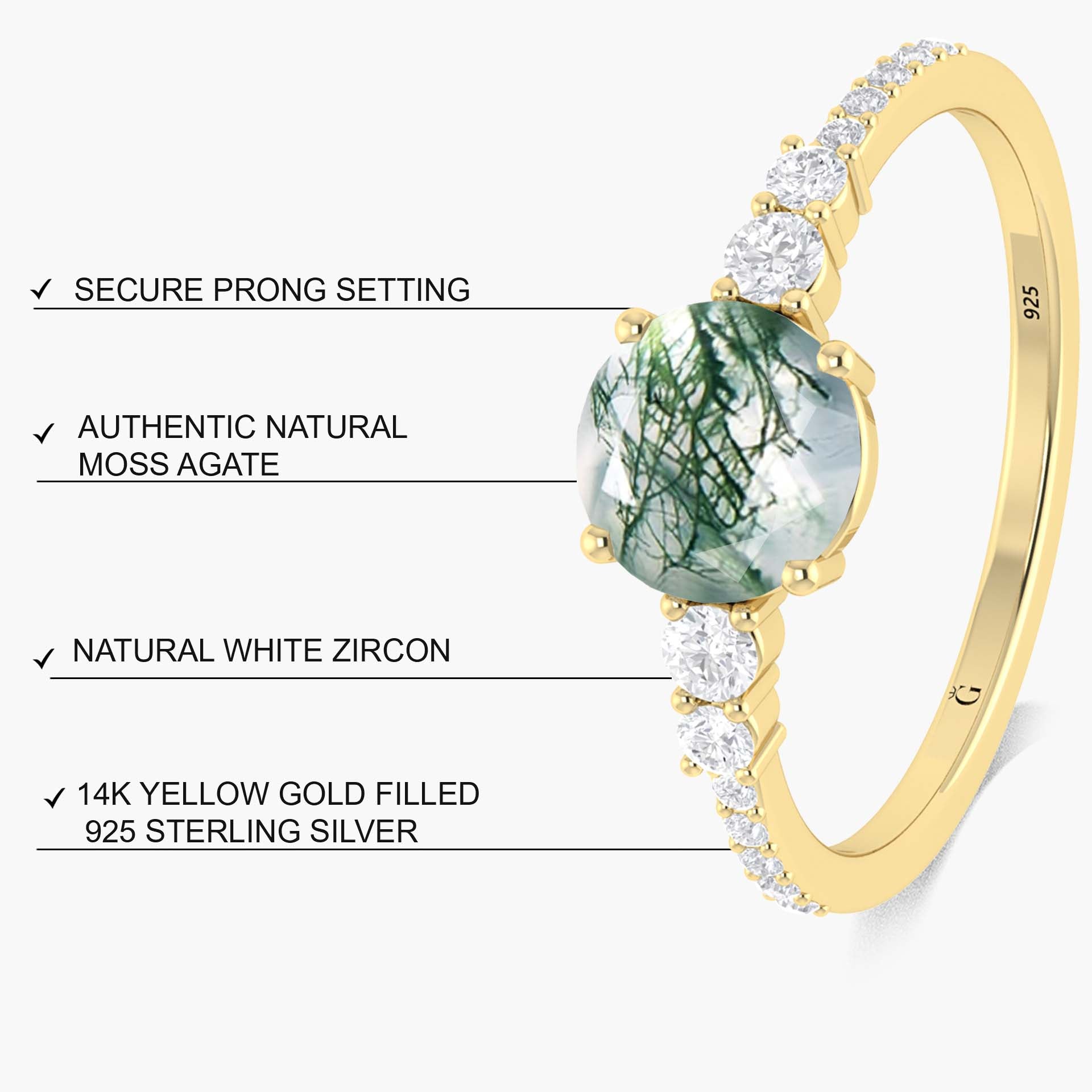 Round Moss Agate Gold wedding ring for women - Goodstone Jewels
