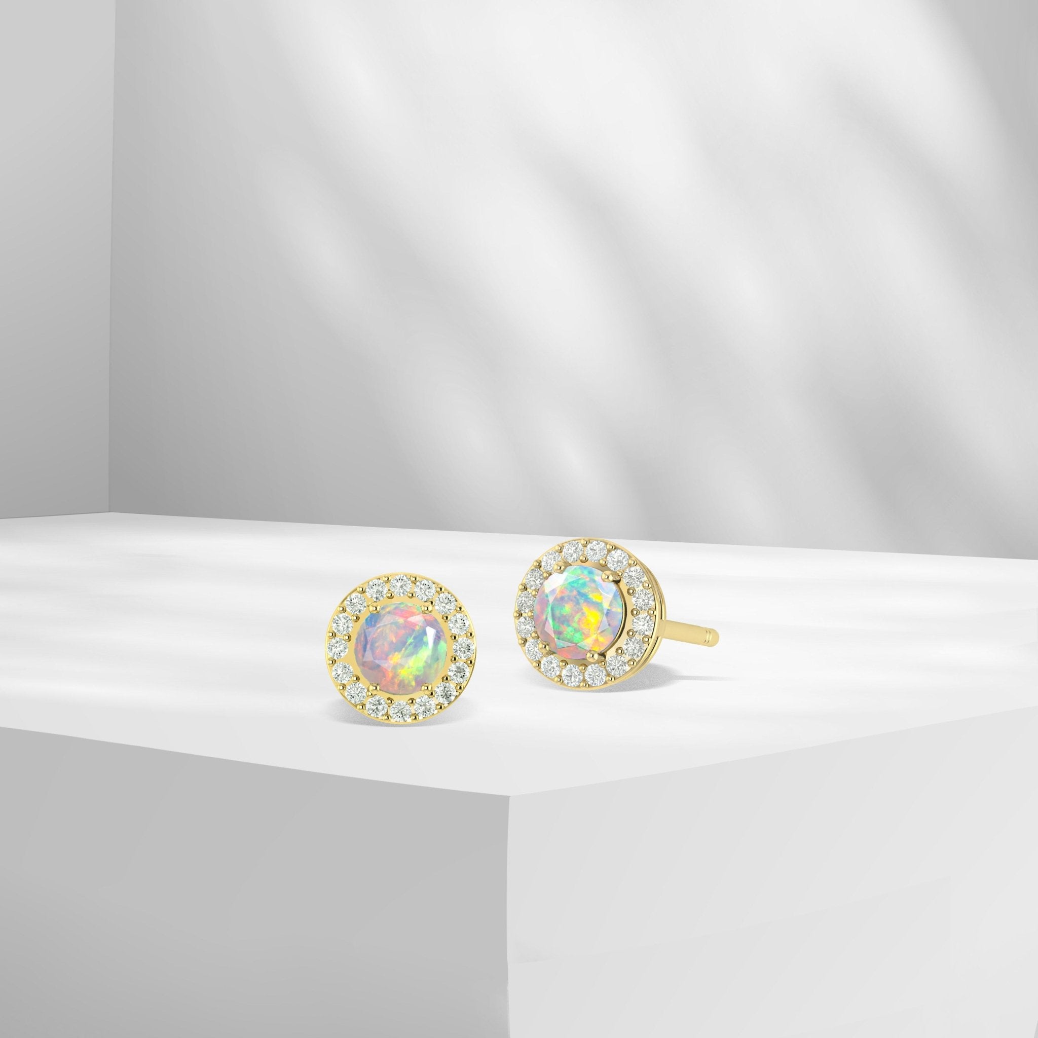 Round Multifire Opal Gemstone Stud Earring - Goodstone Jewels