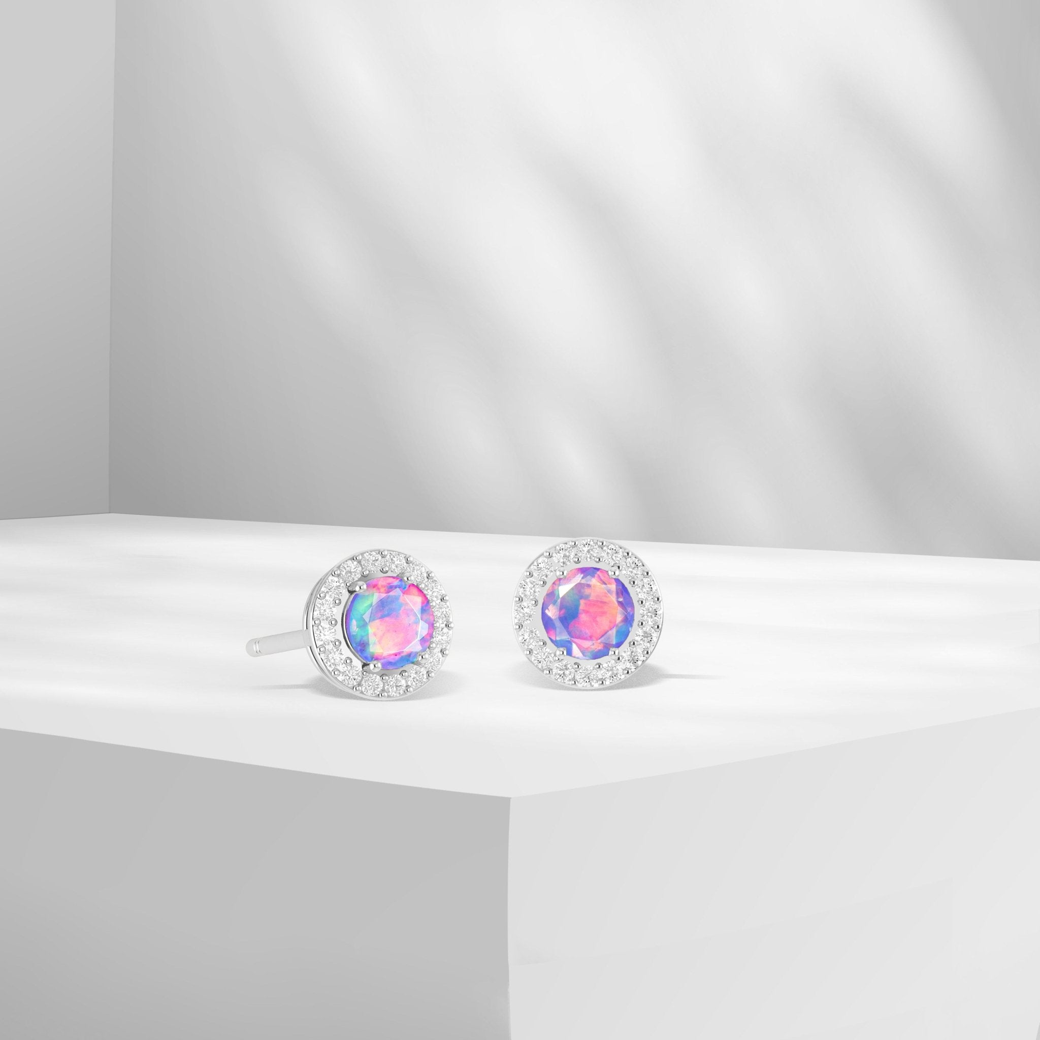 Round Multifire Opal Gemstone Stud Earring - Goodstone Jewels