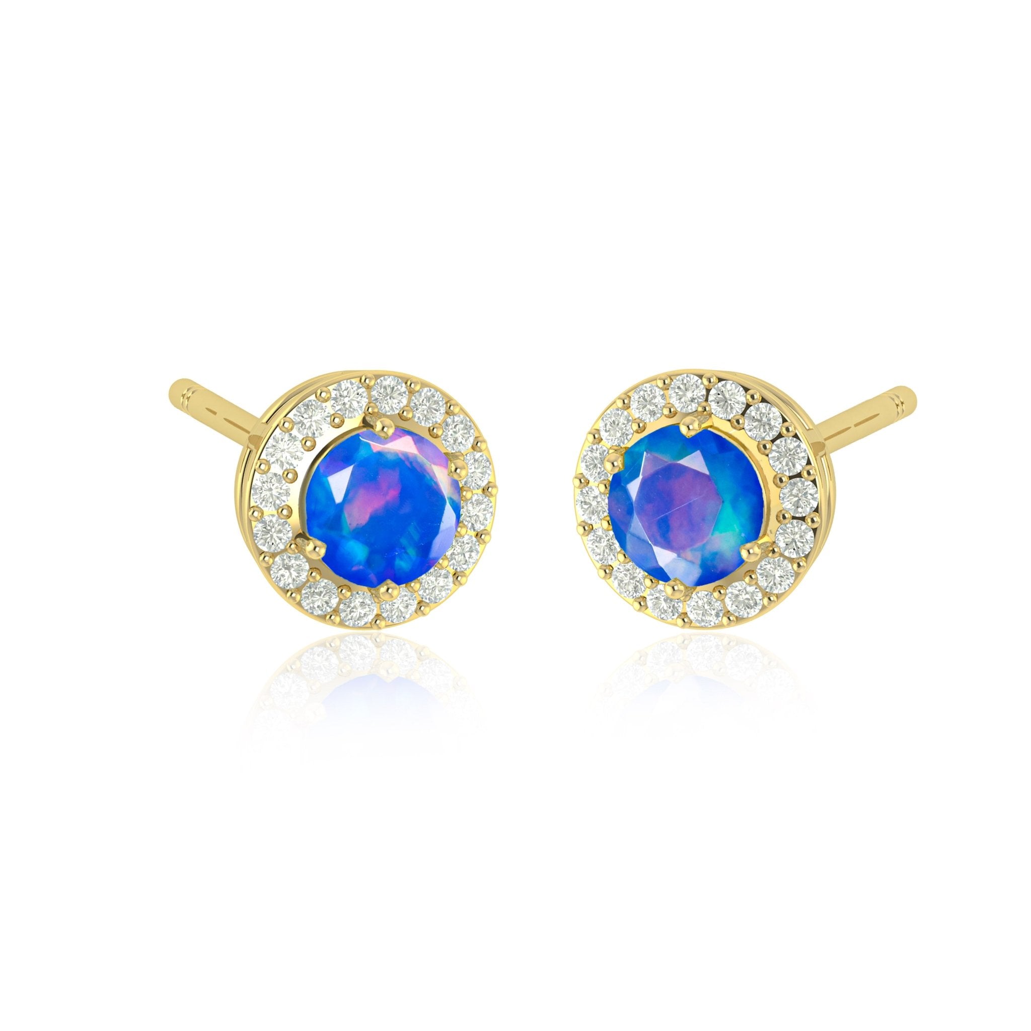 Round Multifire Opal Gemstone Stud Earring - Goodstone Jewels