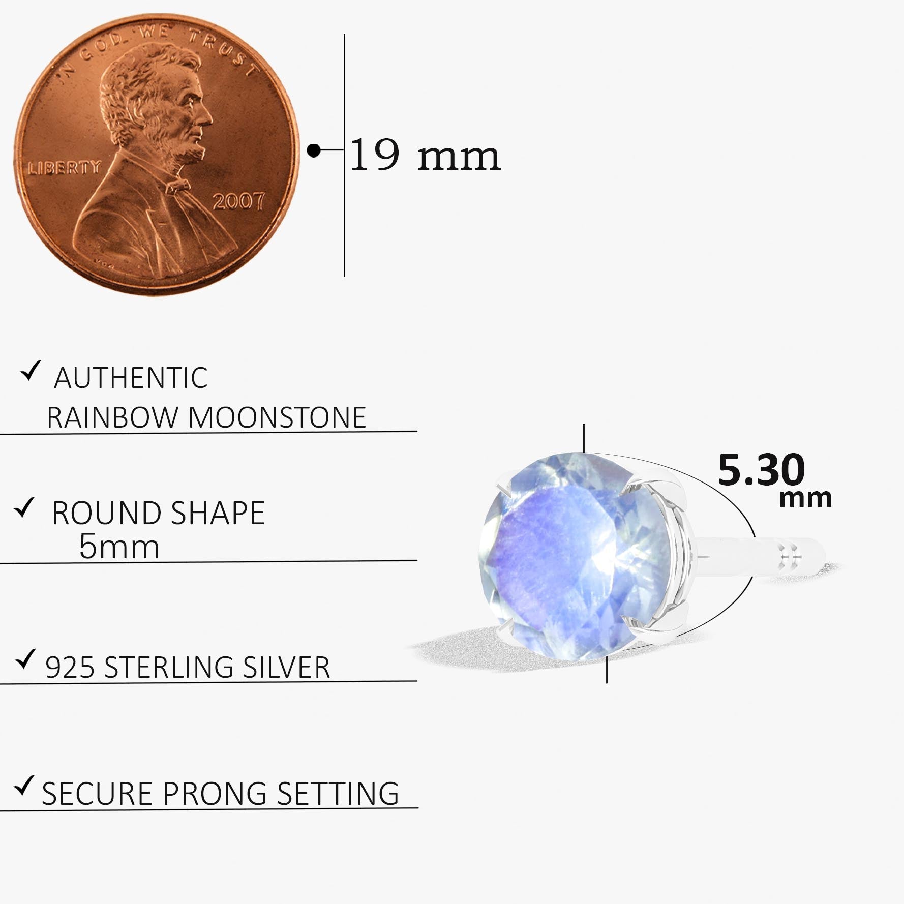 Round Rainbow Moonstone Simple Stud Earring - Goodstone Jewels