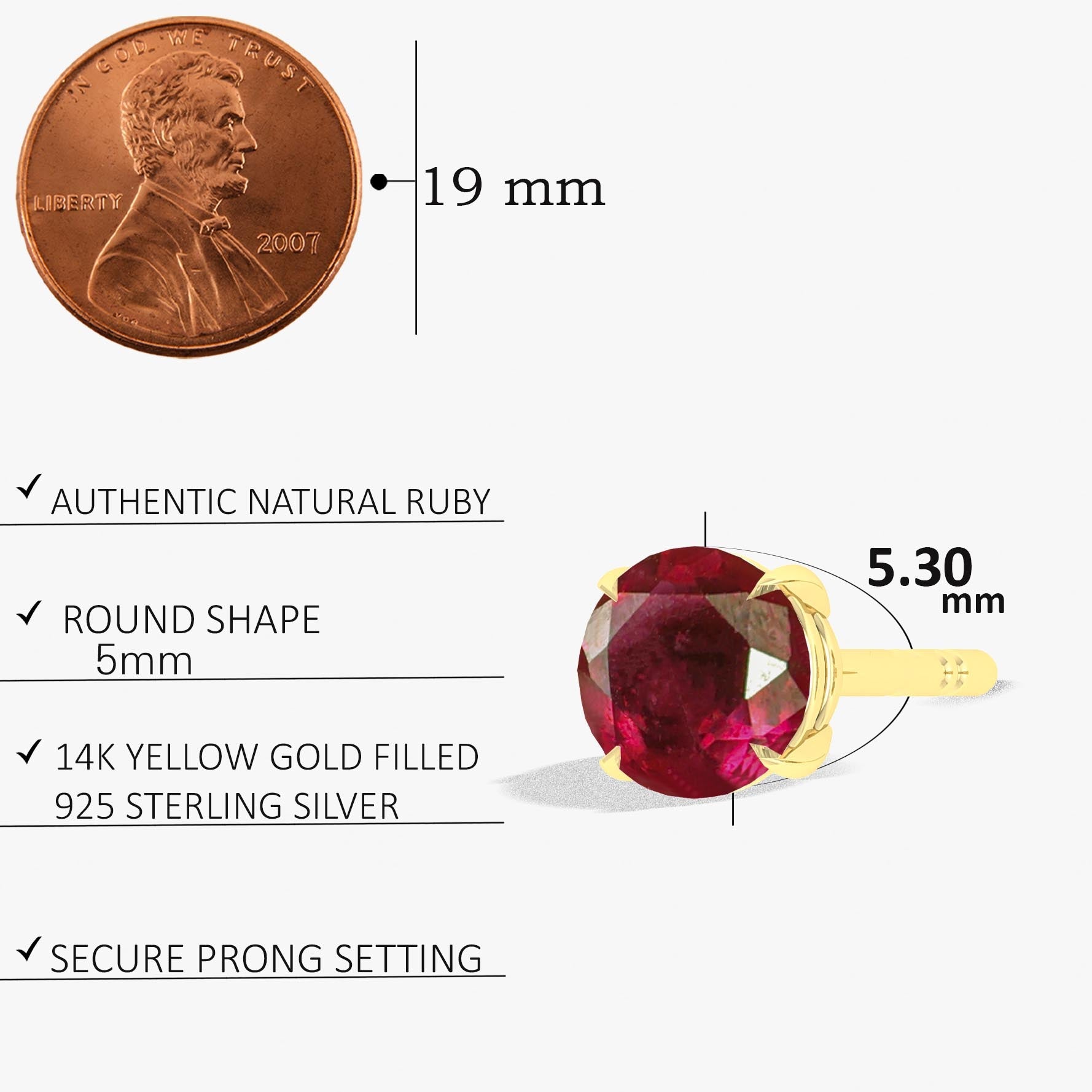 Round Red Ruby Gemstone Simple Stud Earring - Goodstone Jewels