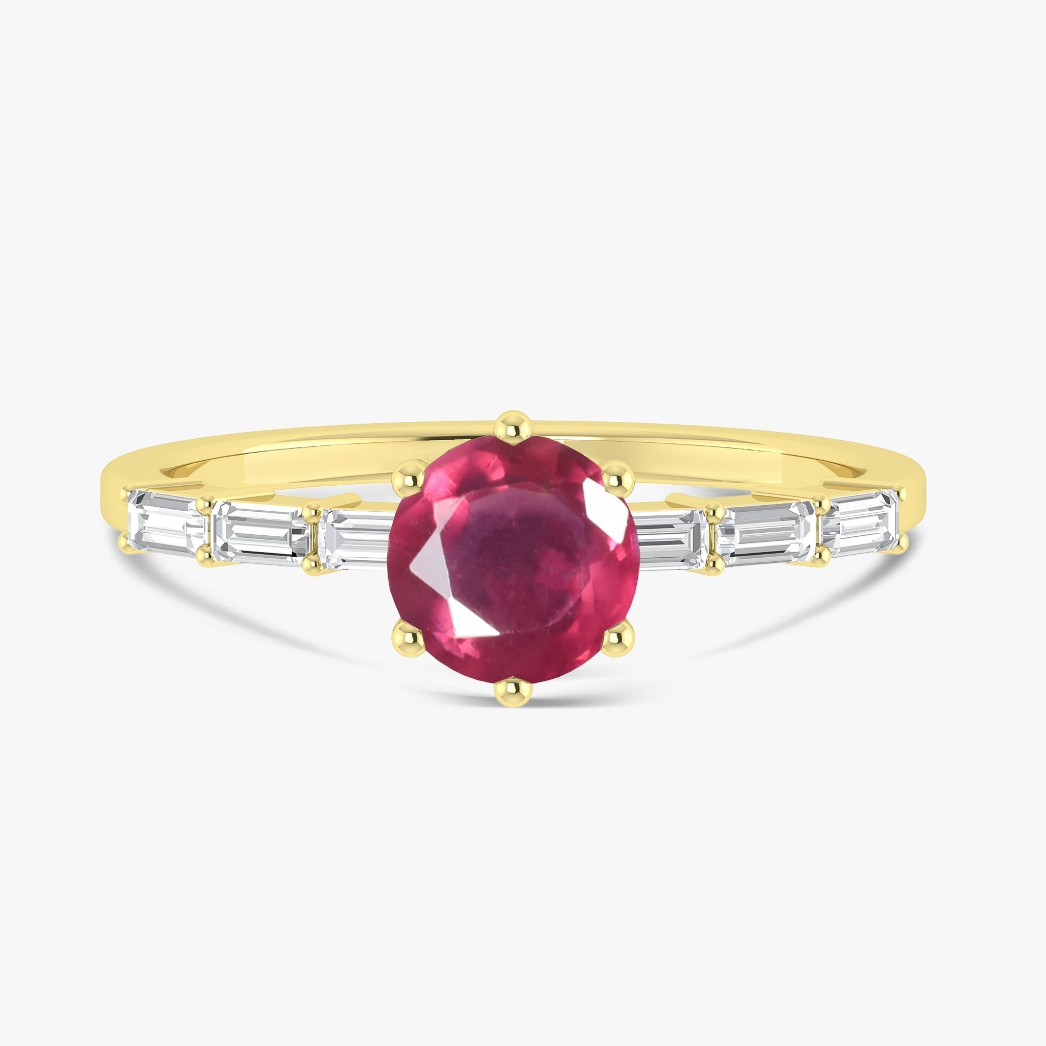 Round Shape Natural Ruby Ring with White Zircon Side Stone - Goodstone Jewels