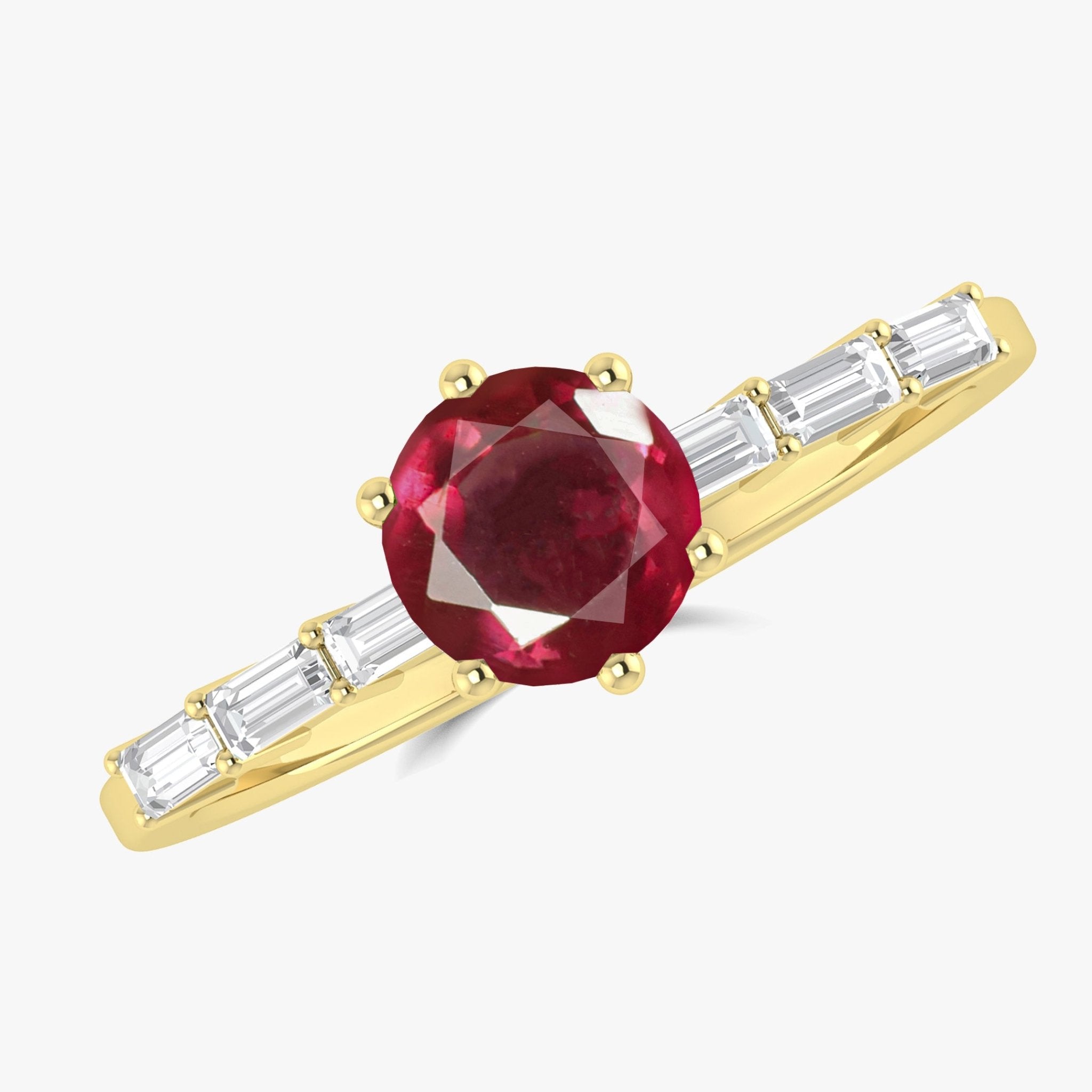 Round Shape Natural Ruby Ring with White Zircon Side Stone - Goodstone Jewels