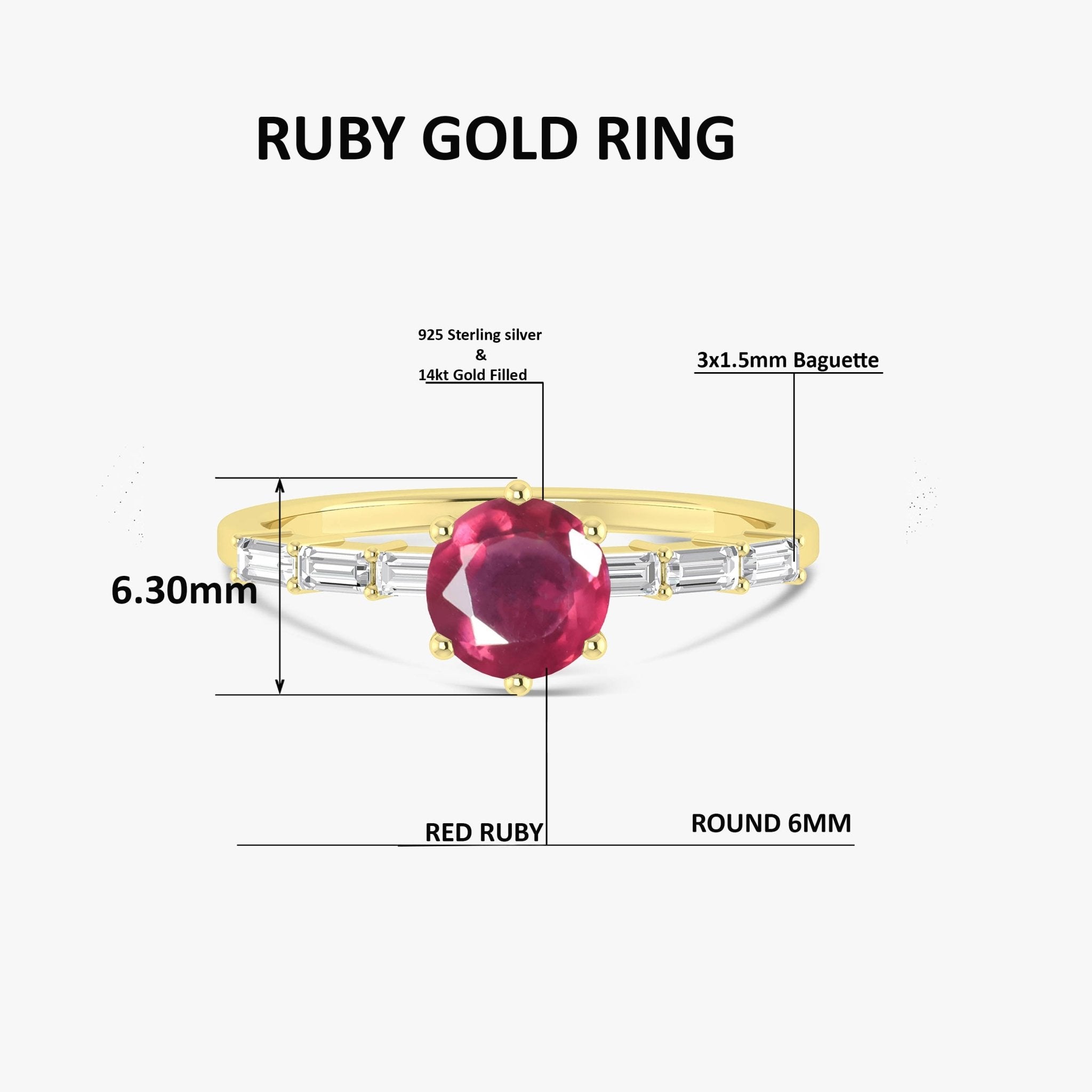 Round Shape Natural Ruby Ring with White Zircon Side Stone - Goodstone Jewels