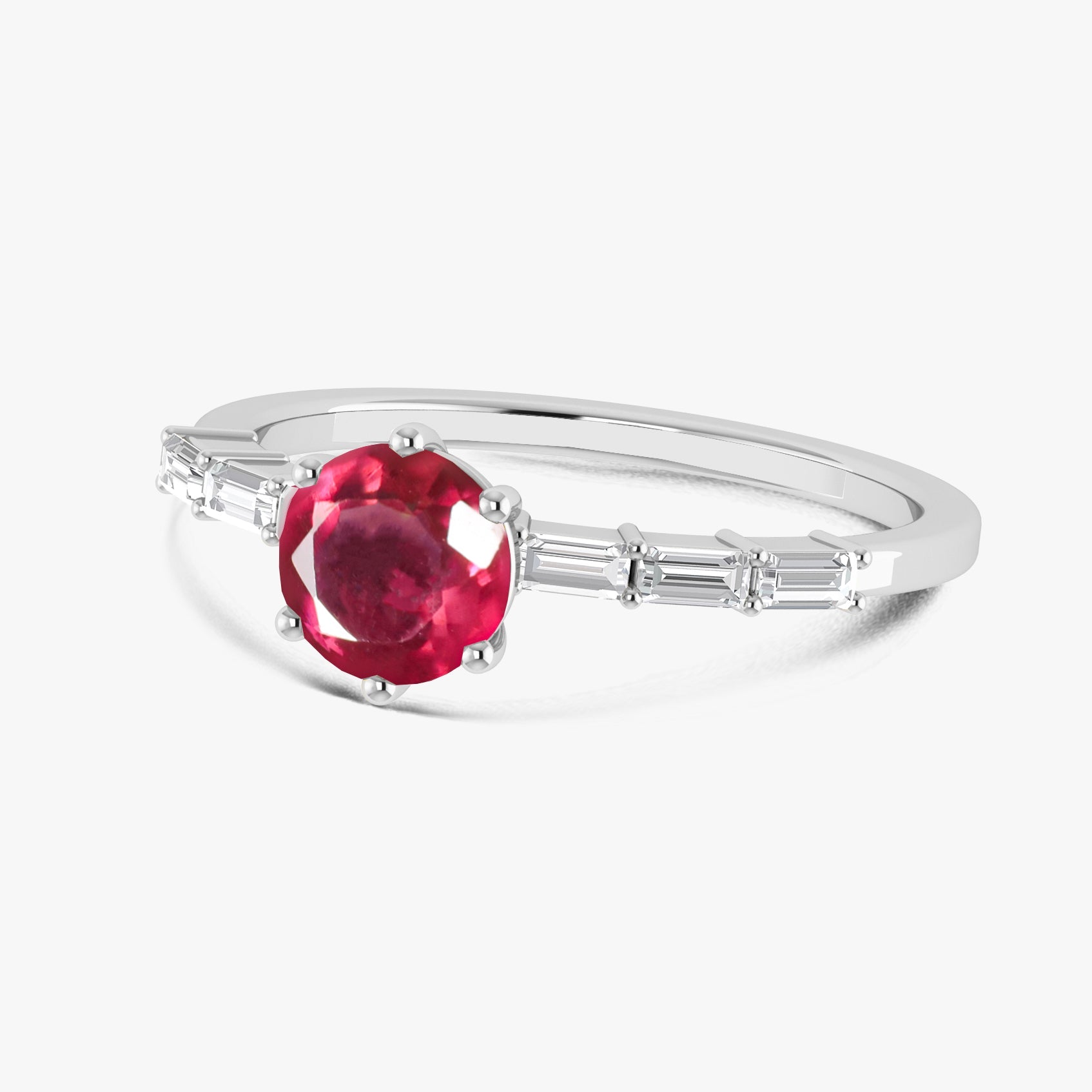 Round Shape Natural Ruby Ring with White Zircon Side Stone - Goodstone Jewels