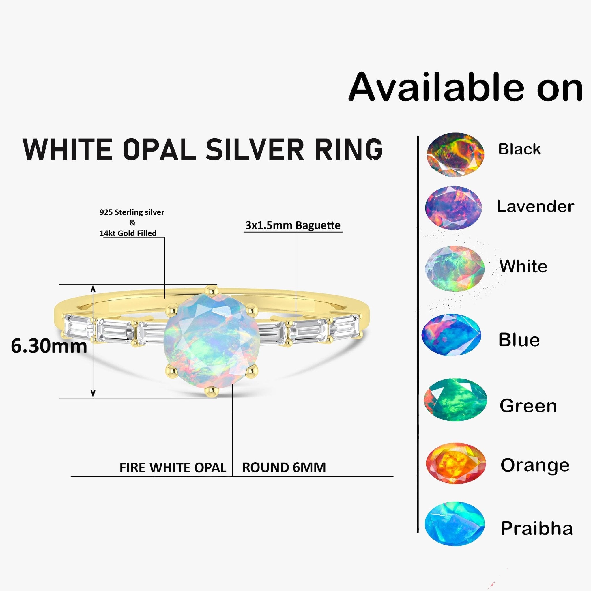 Round Shape Natural White Opal Ring with White Zircon Side Stone - Goodstone Jewels