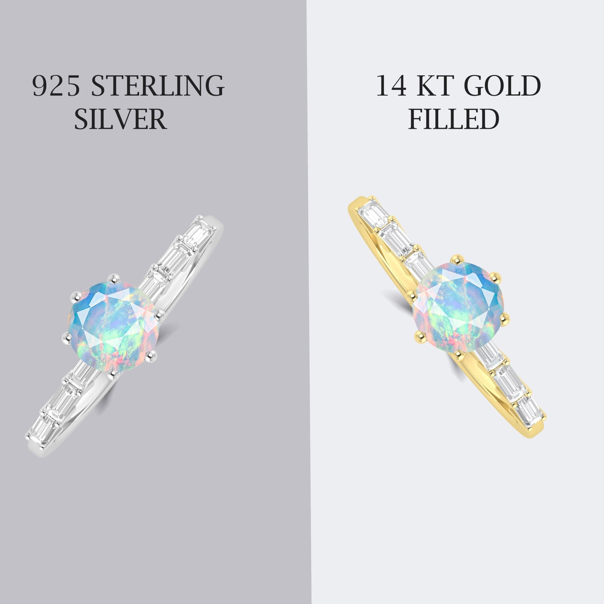 Round Shape Natural White Opal Ring with White Zircon Side Stone - Goodstone Jewels