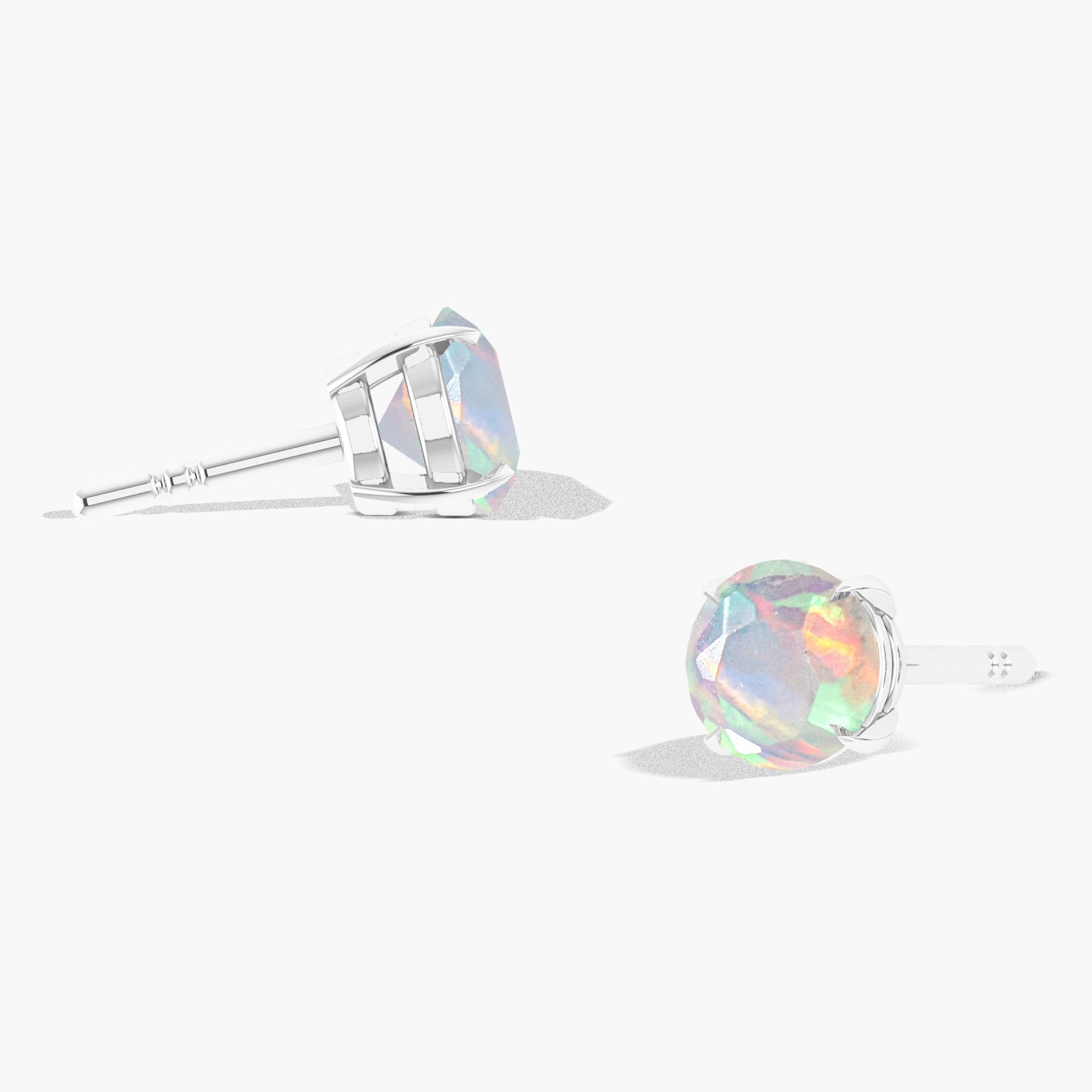 Round White Opal Gemstone Simple Stud Earring - Goodstone Jewels