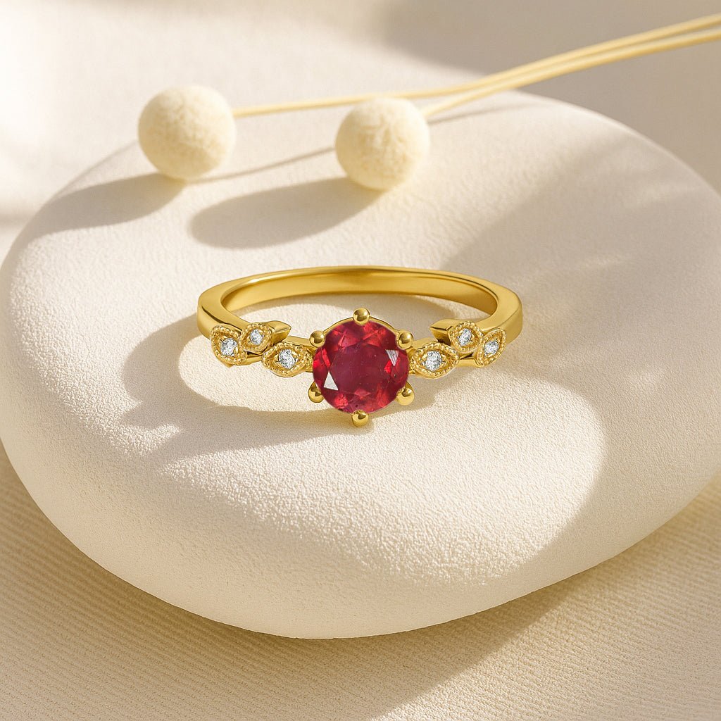 Ruby and Cubic Zirconia Engagement Classical Solitaire Ring - Goodstone Jewels