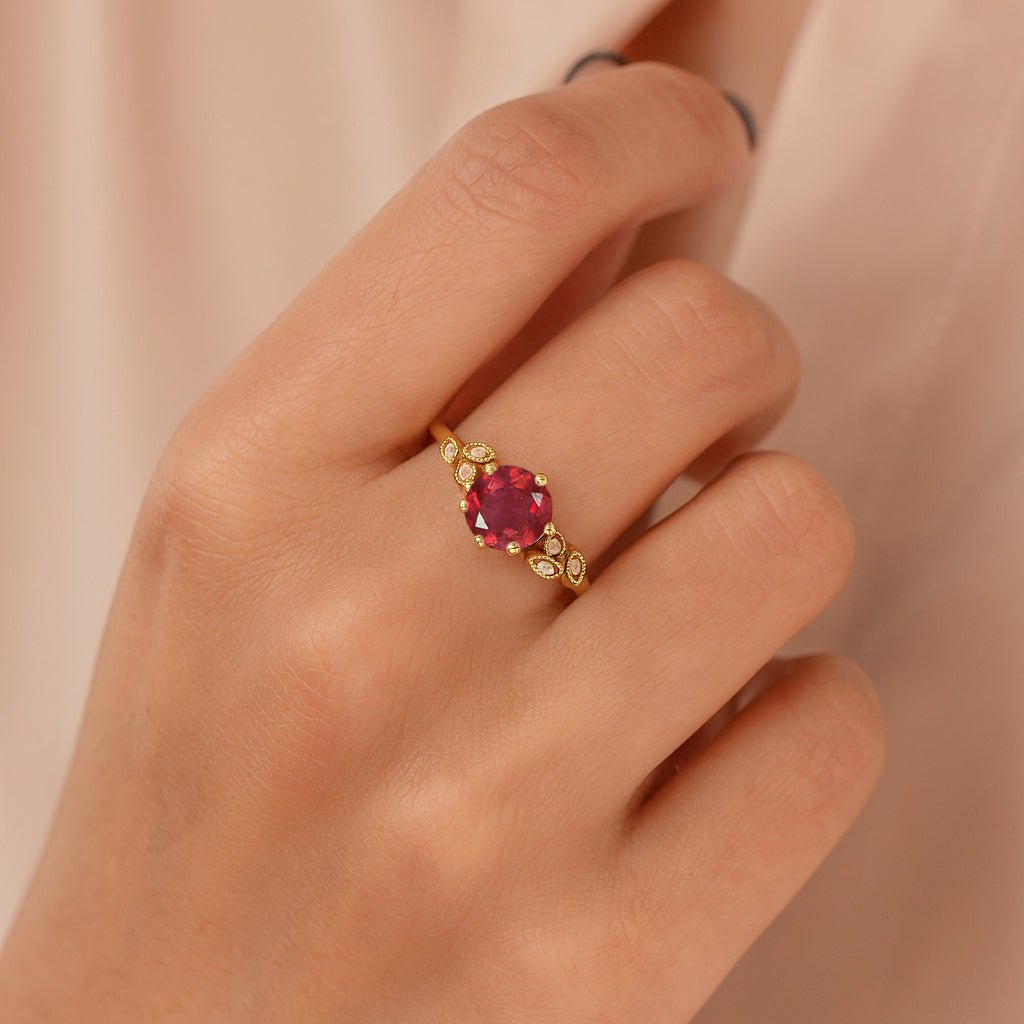 Ruby and Cubic Zirconia Engagement Classical Solitaire Ring - Goodstone Jewels