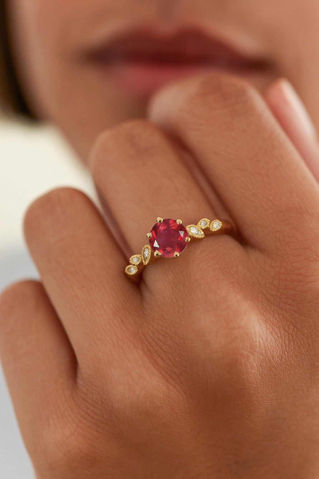 Ruby and Cubic Zirconia Engagement Classical Solitaire Ring - Goodstone Jewels