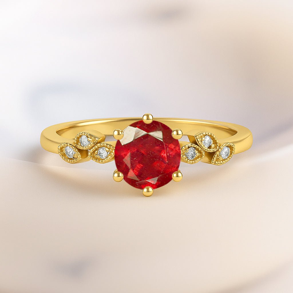 Ruby and Cubic Zirconia Engagement Classical Solitaire Ring - Goodstone Jewels