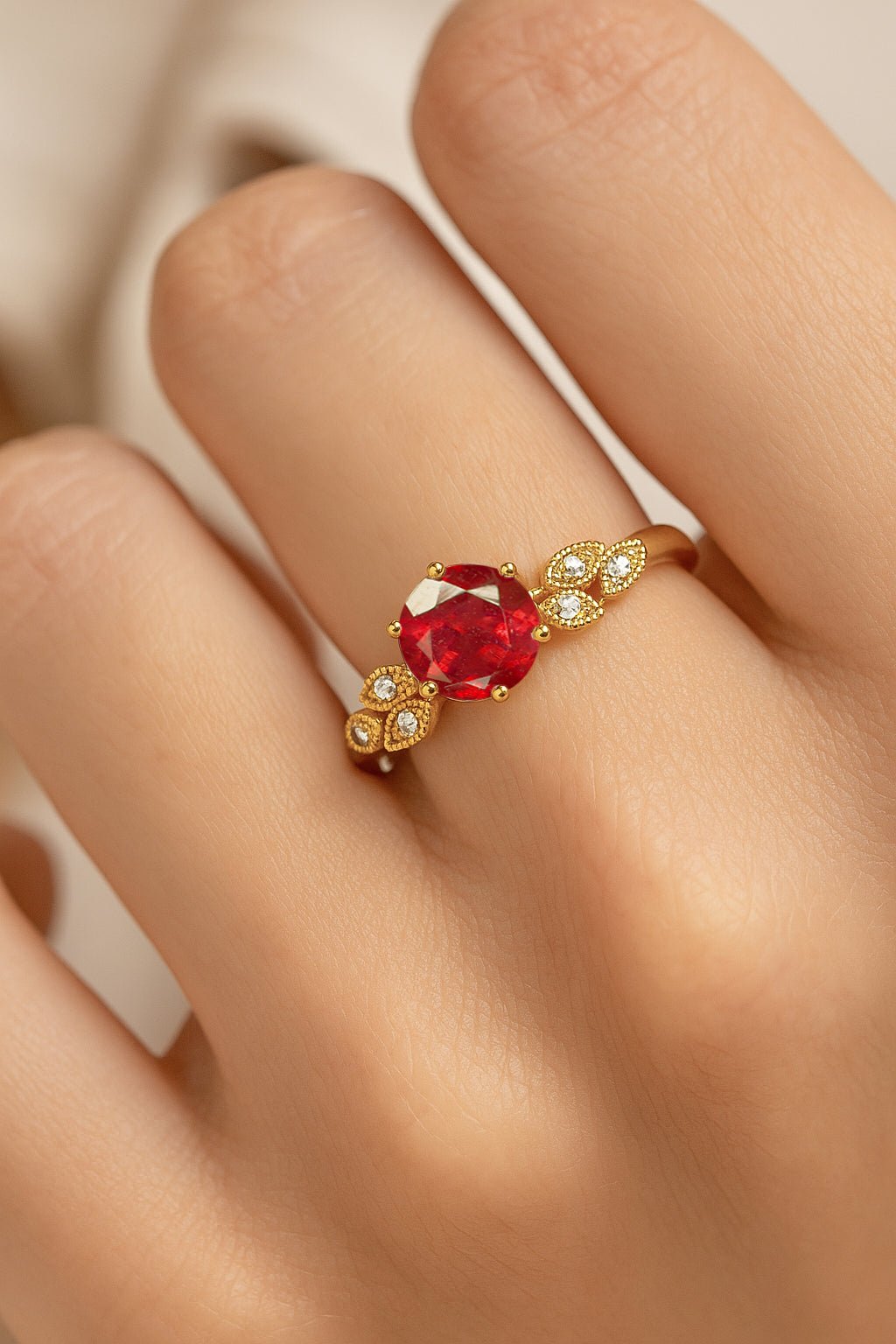 Ruby and Cubic Zirconia Engagement Classical Solitaire Ring - Goodstone Jewels