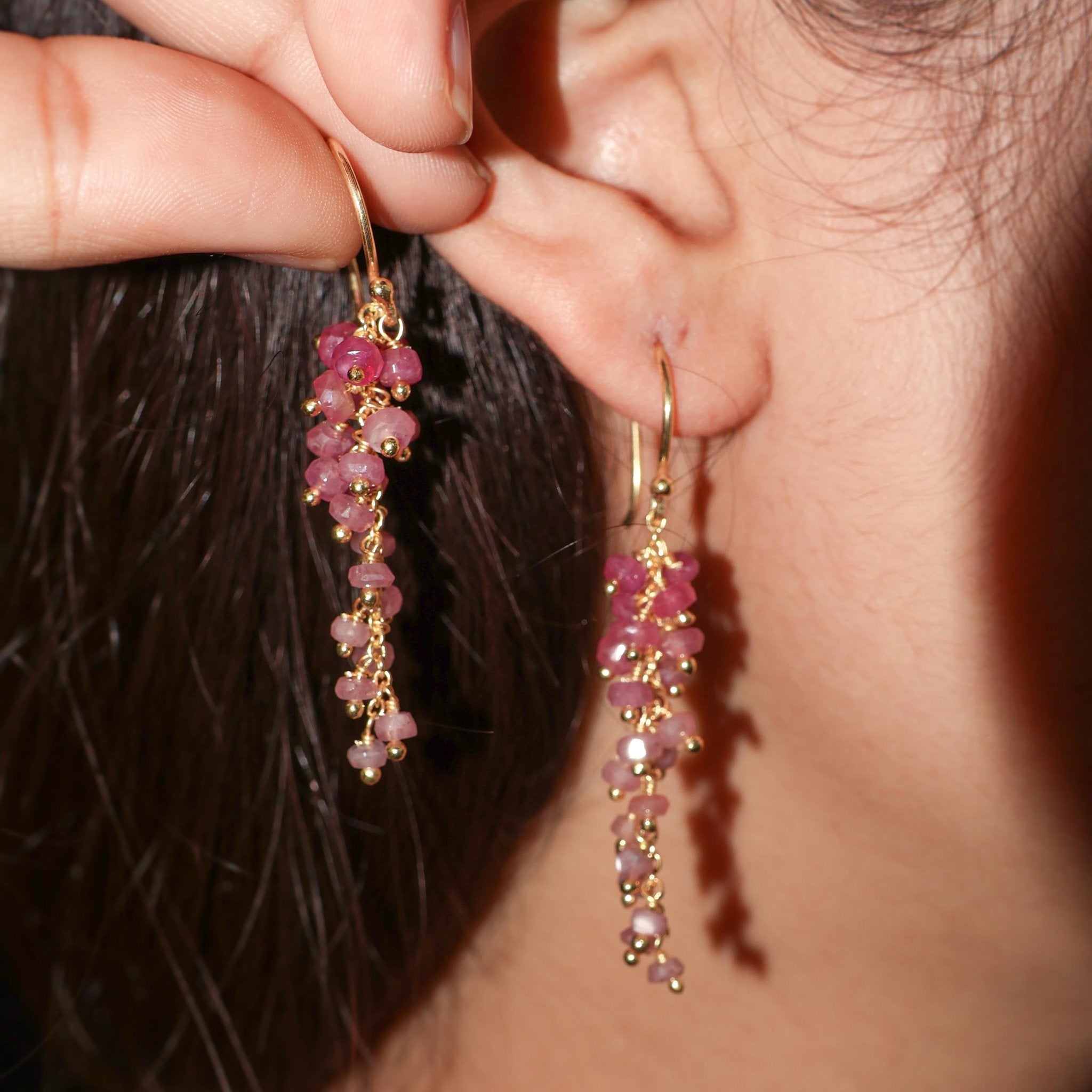 Ruby Dangle Earrings with Beaded Bunch - Goodstone Jewels