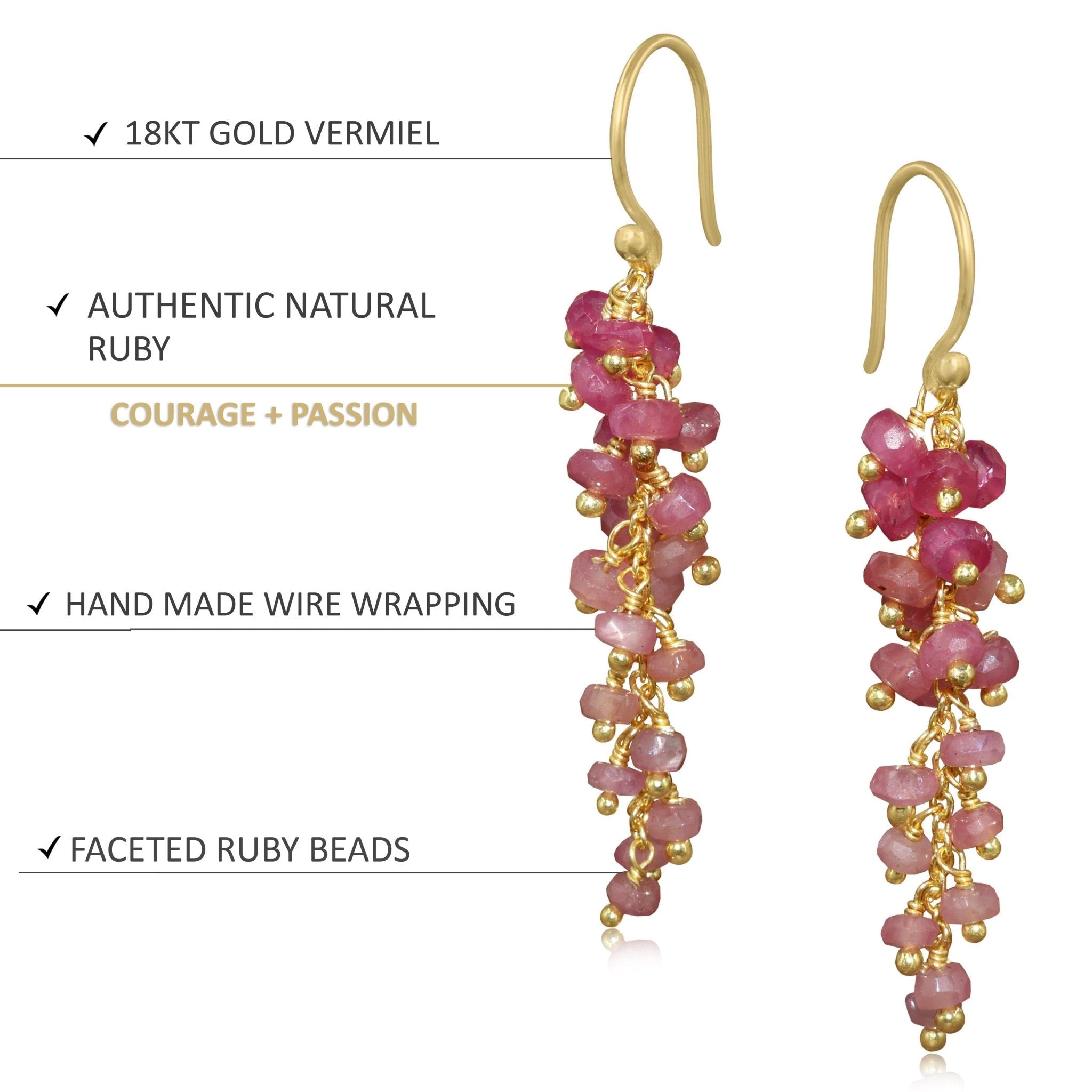 Ruby Dangle Earrings with Beaded Bunch - Goodstone Jewels