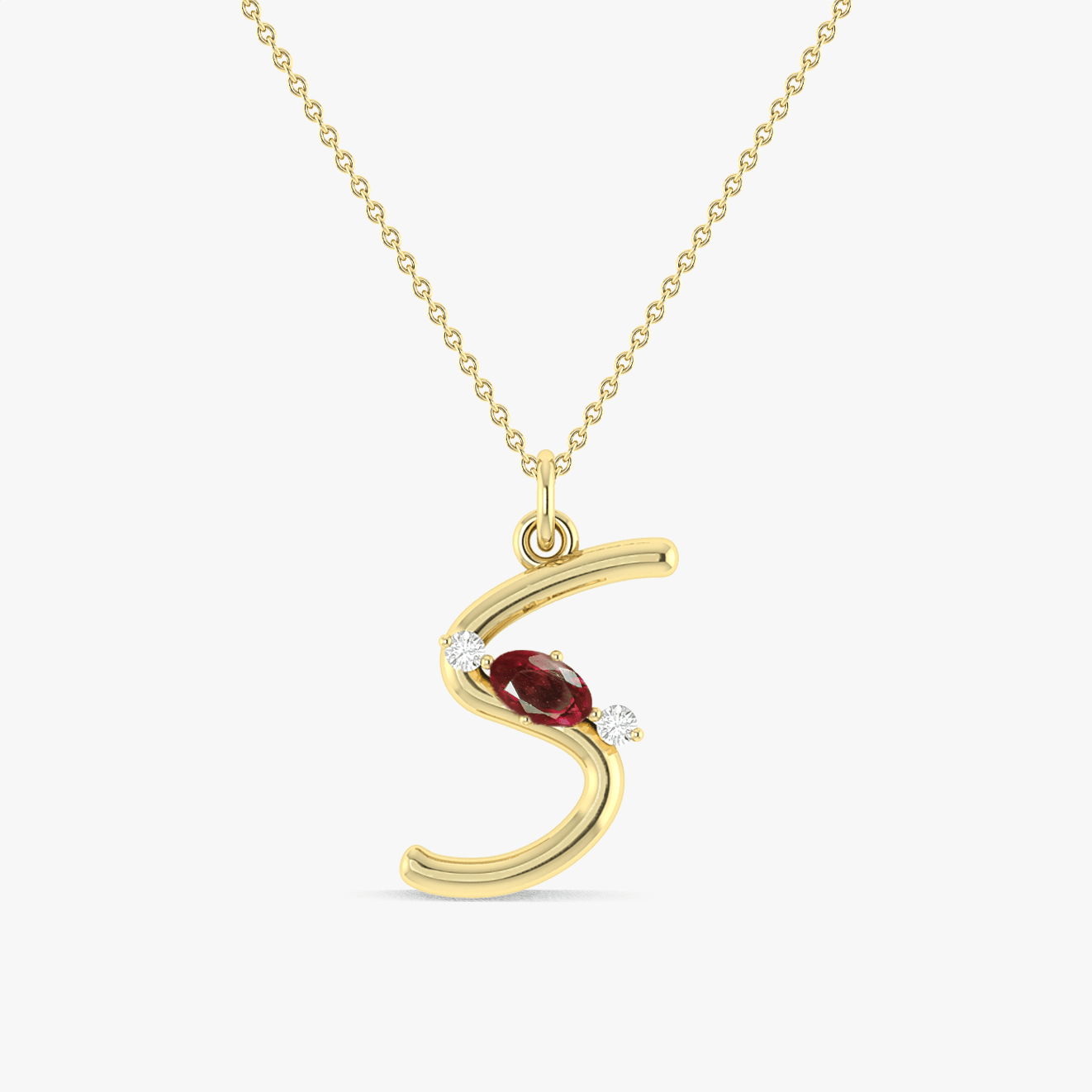 Ruby Gemstone Capital "S" Initial Necklace - Goodstone Jewels