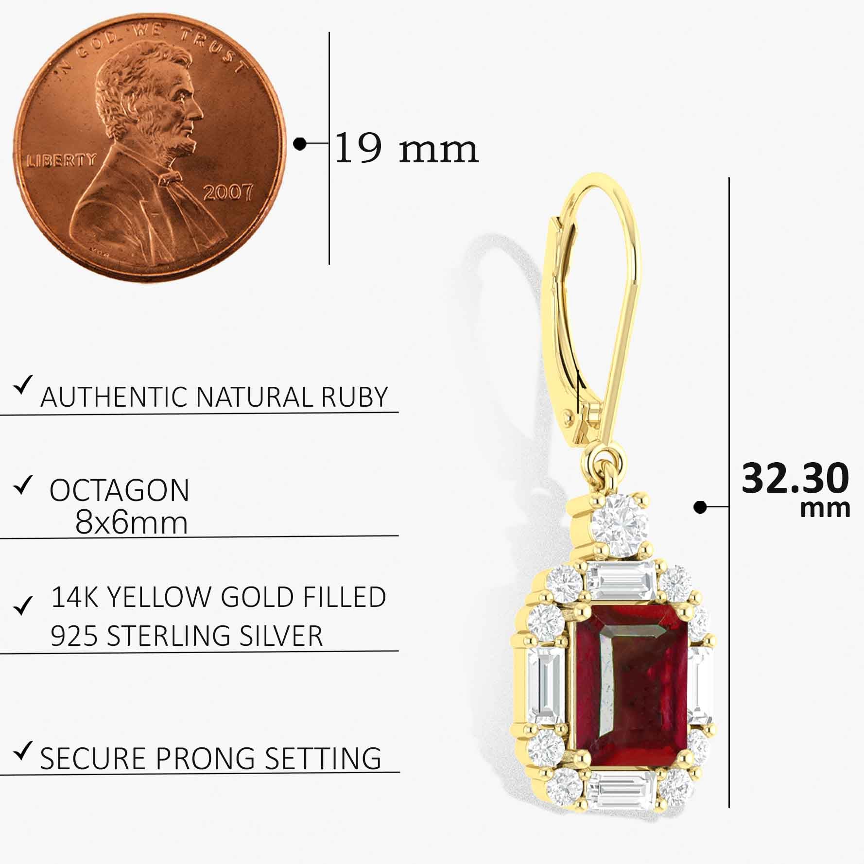 Ruby Octagon Gemstone Drop and Dangle Earring - Goodstone Jewels