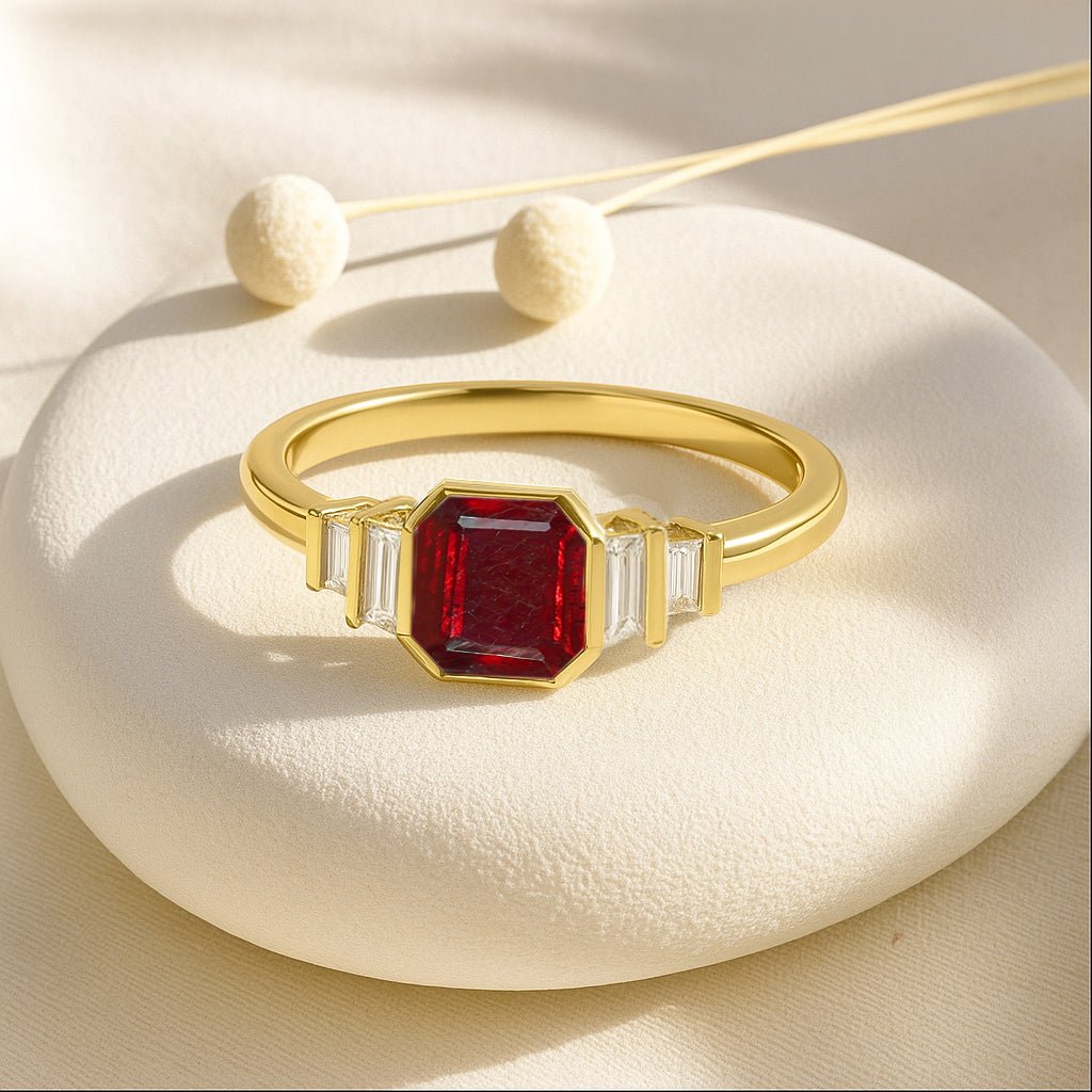 Ruby Stackable Ring in Sterling Silver & Gold Plated October Birthstone - Goodstone Jewels