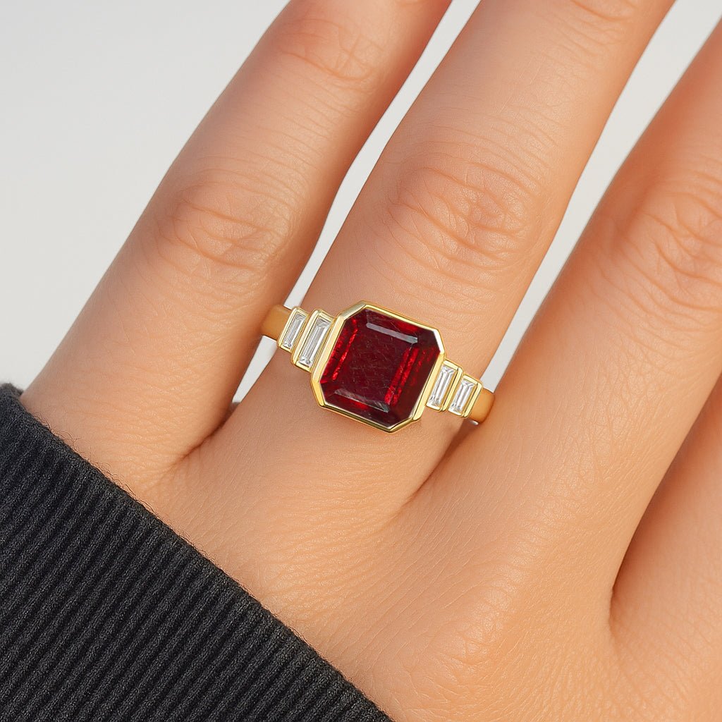 Ruby Stackable Ring in Sterling Silver & Gold Plated October Birthstone - Goodstone Jewels