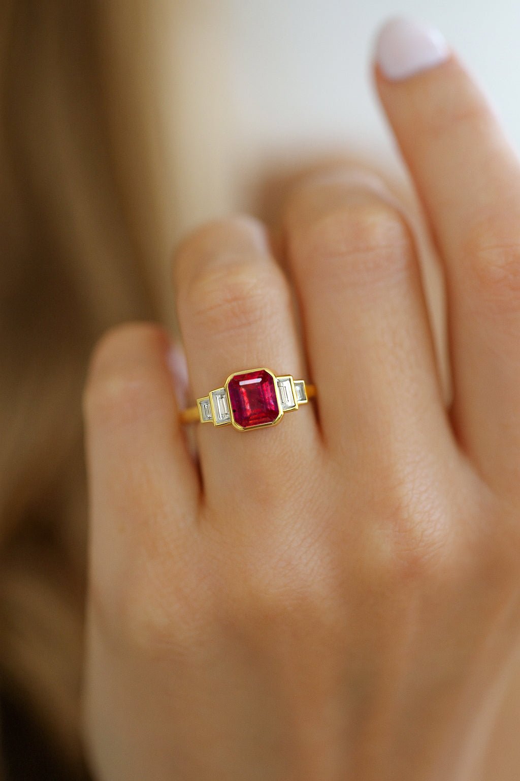 Ruby Stackable Ring in Sterling Silver & Gold Plated October Birthstone - Goodstone Jewels