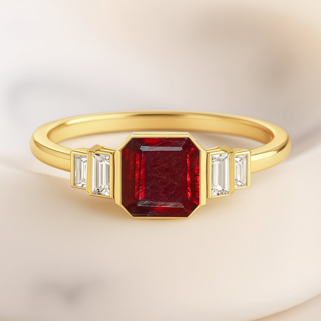 Ruby Stackable Ring in Sterling Silver & Gold Plated October Birthstone - Goodstone Jewels