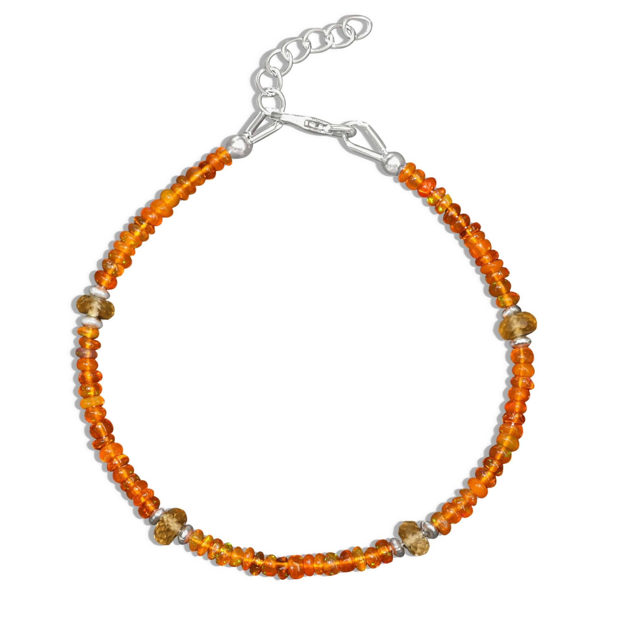 Silver Beaded Bracelet Natural Orange Opal and Citrine Beads - Goodstone Jewels