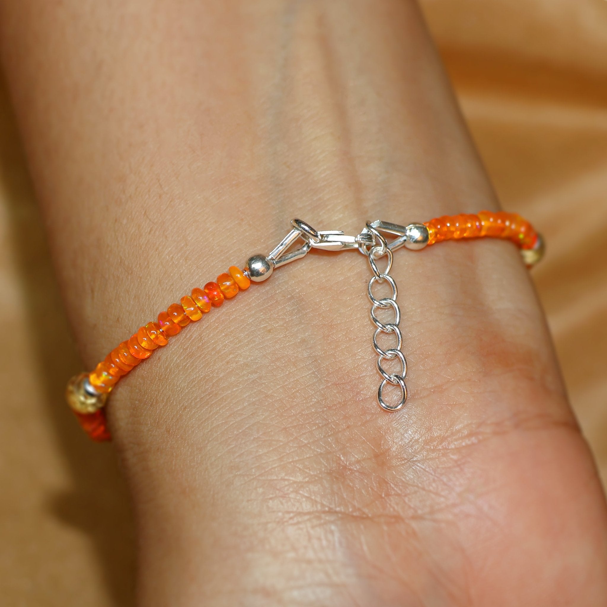Silver Beaded Bracelet Natural Orange Opal and Citrine Beads - Goodstone Jewels
