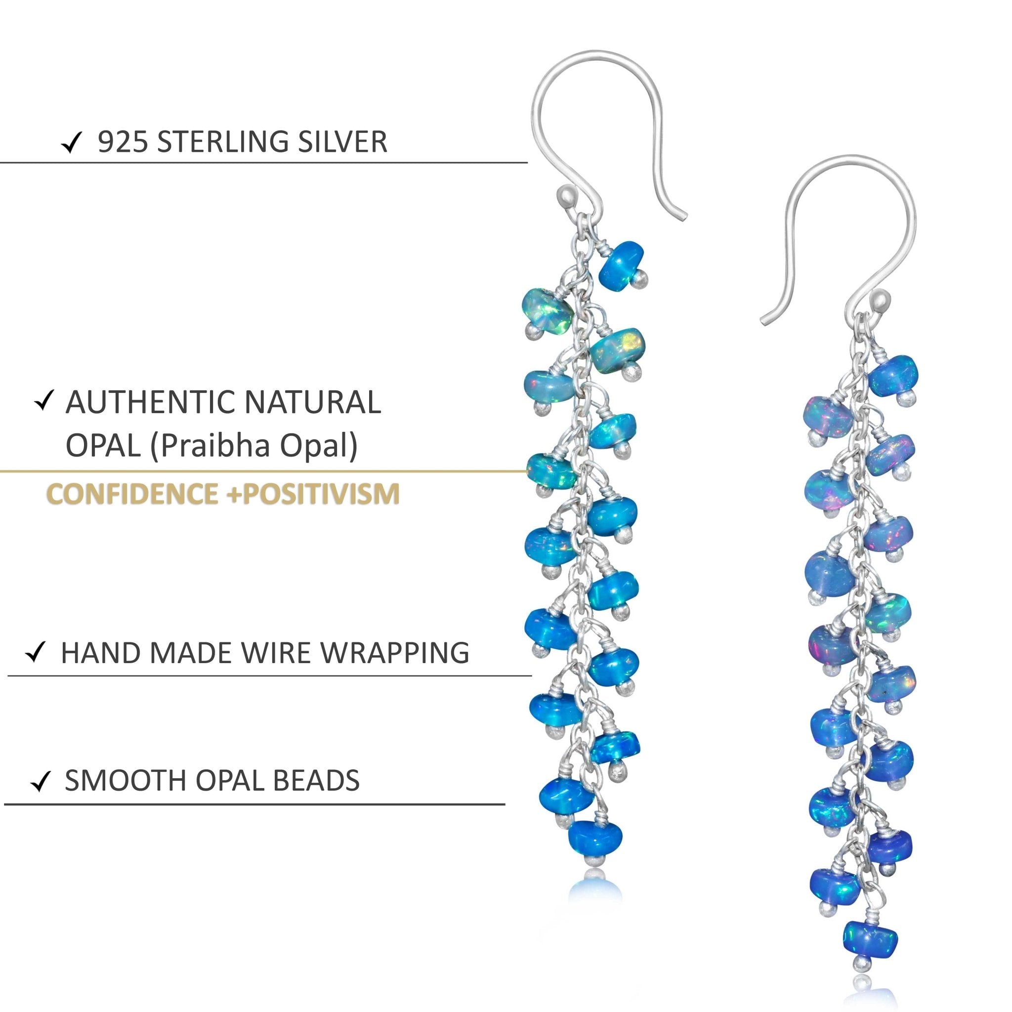 Sky Blue fire Ethiopian opal beaded chain cluster earrings - Goodstone Jewels