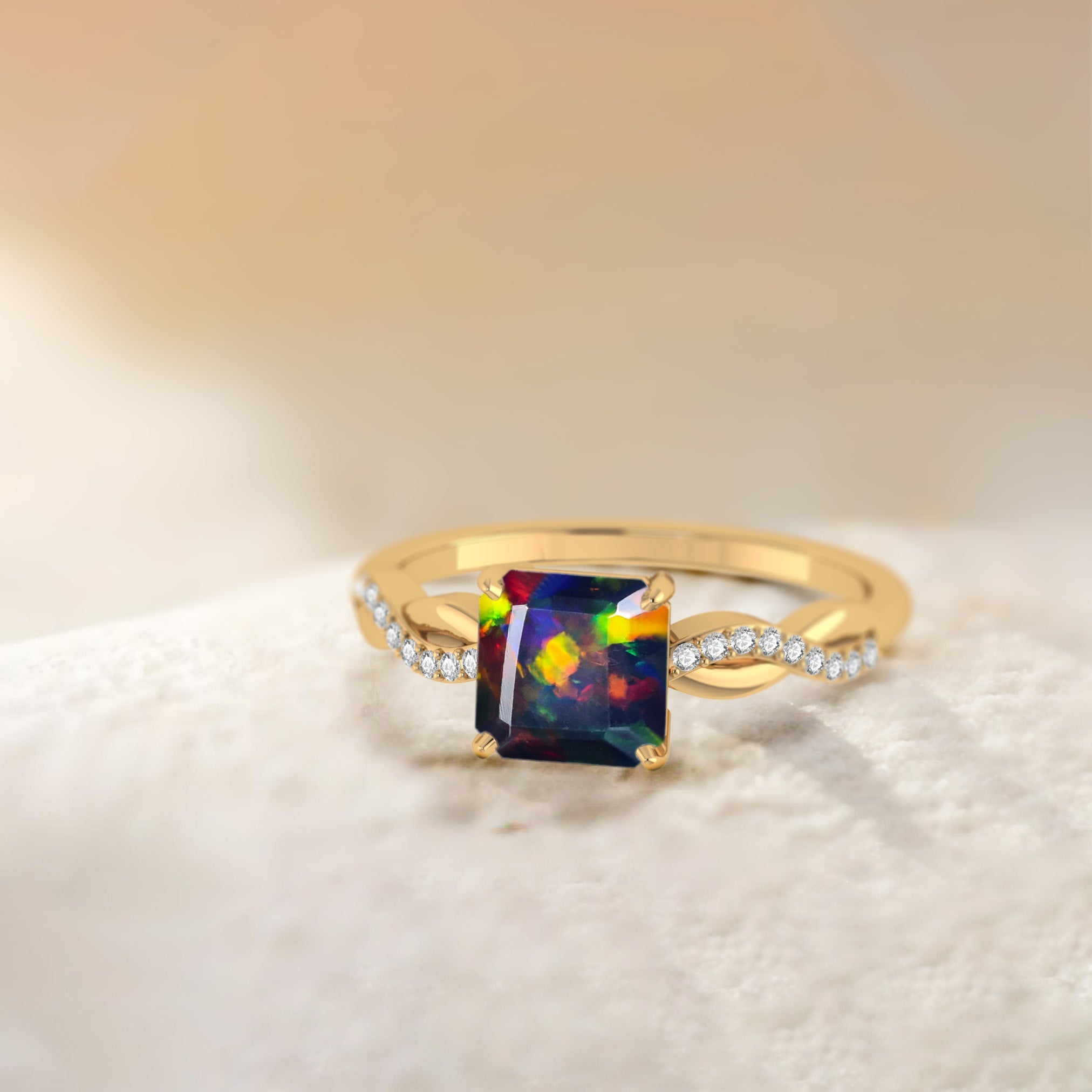 Square Shape Natural Black Opal Crossover Ring - Goodstone Jewels