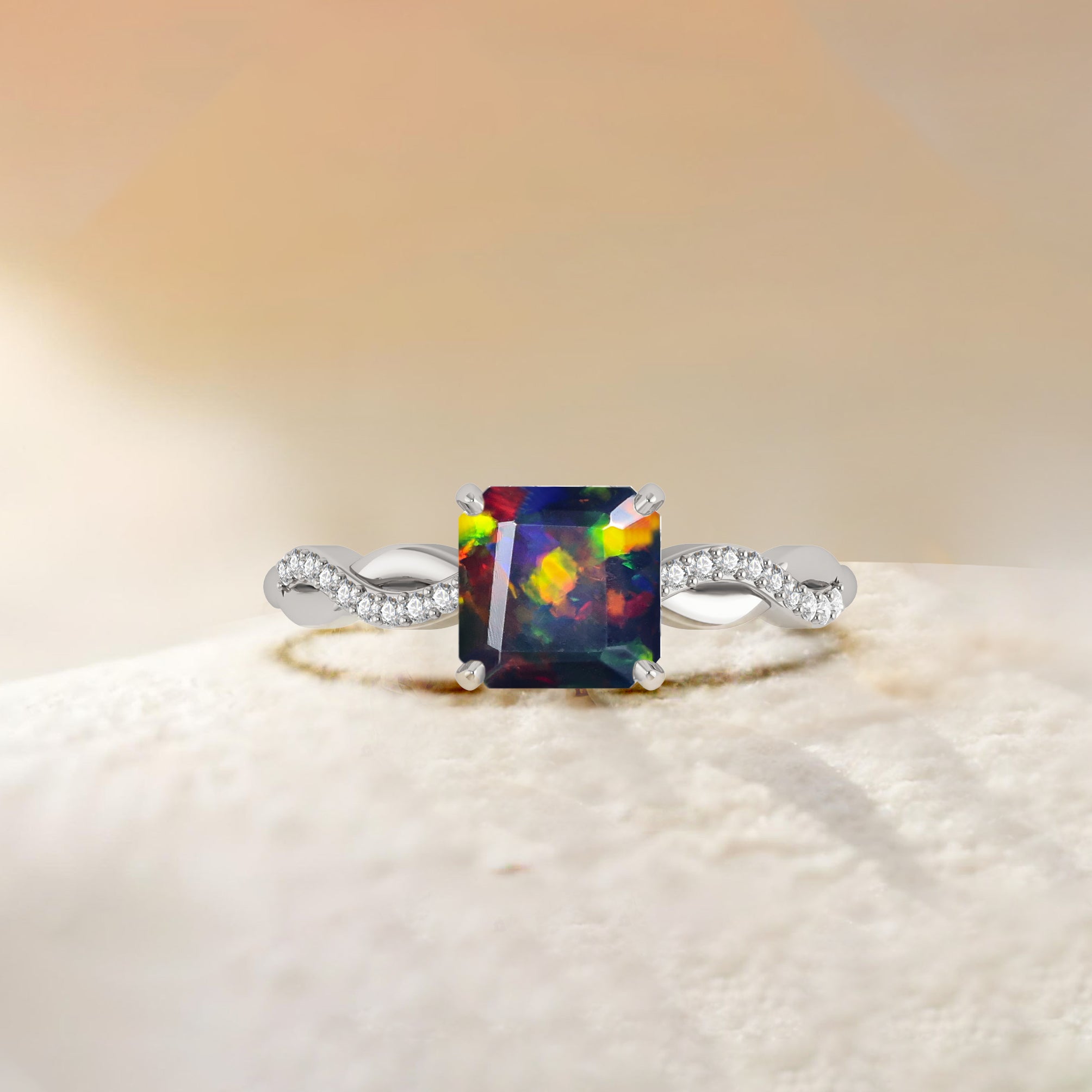 Square Shape Natural Black Opal Crossover Ring - Goodstone Jewels