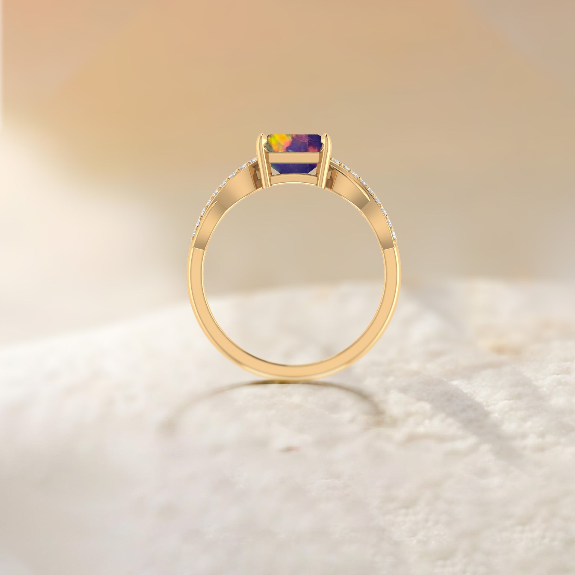 Square Shape Natural Black Opal Crossover Ring - Goodstone Jewels