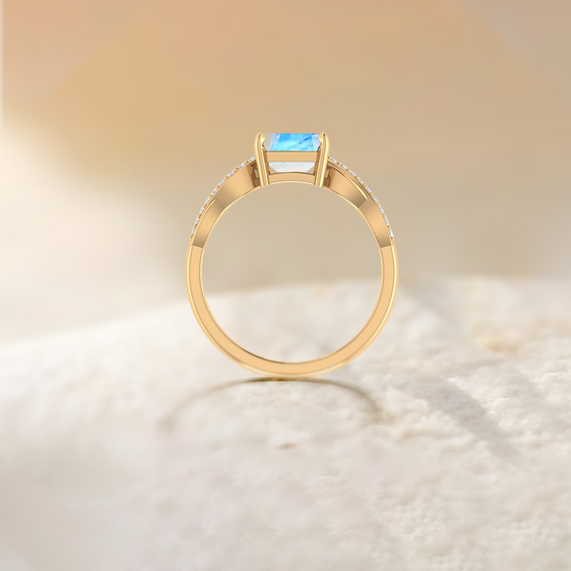 Square Shape Natural Moonstone Crossover Ring - Goodstone Jewels