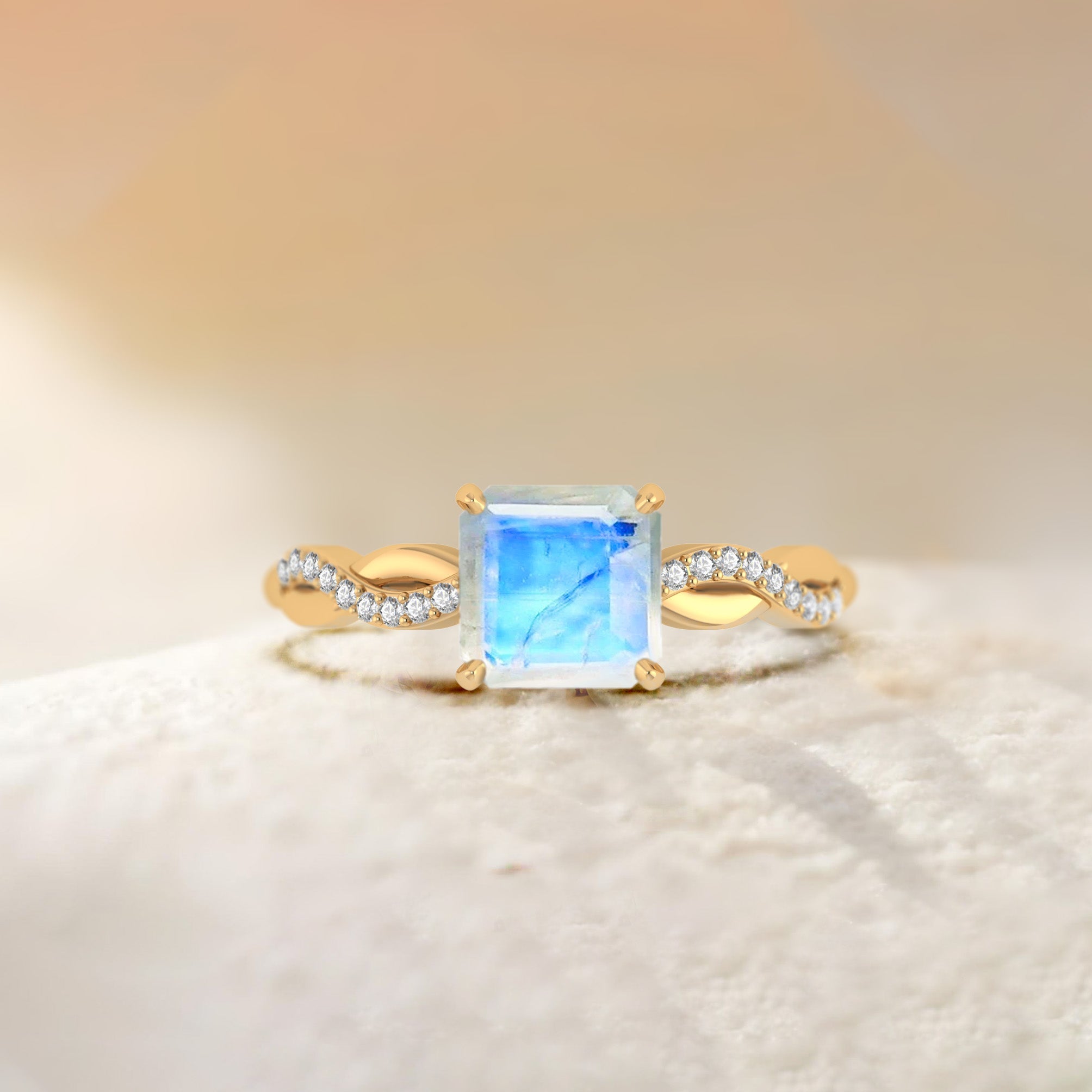 Square Shape Natural Moonstone Crossover Ring - Goodstone Jewels