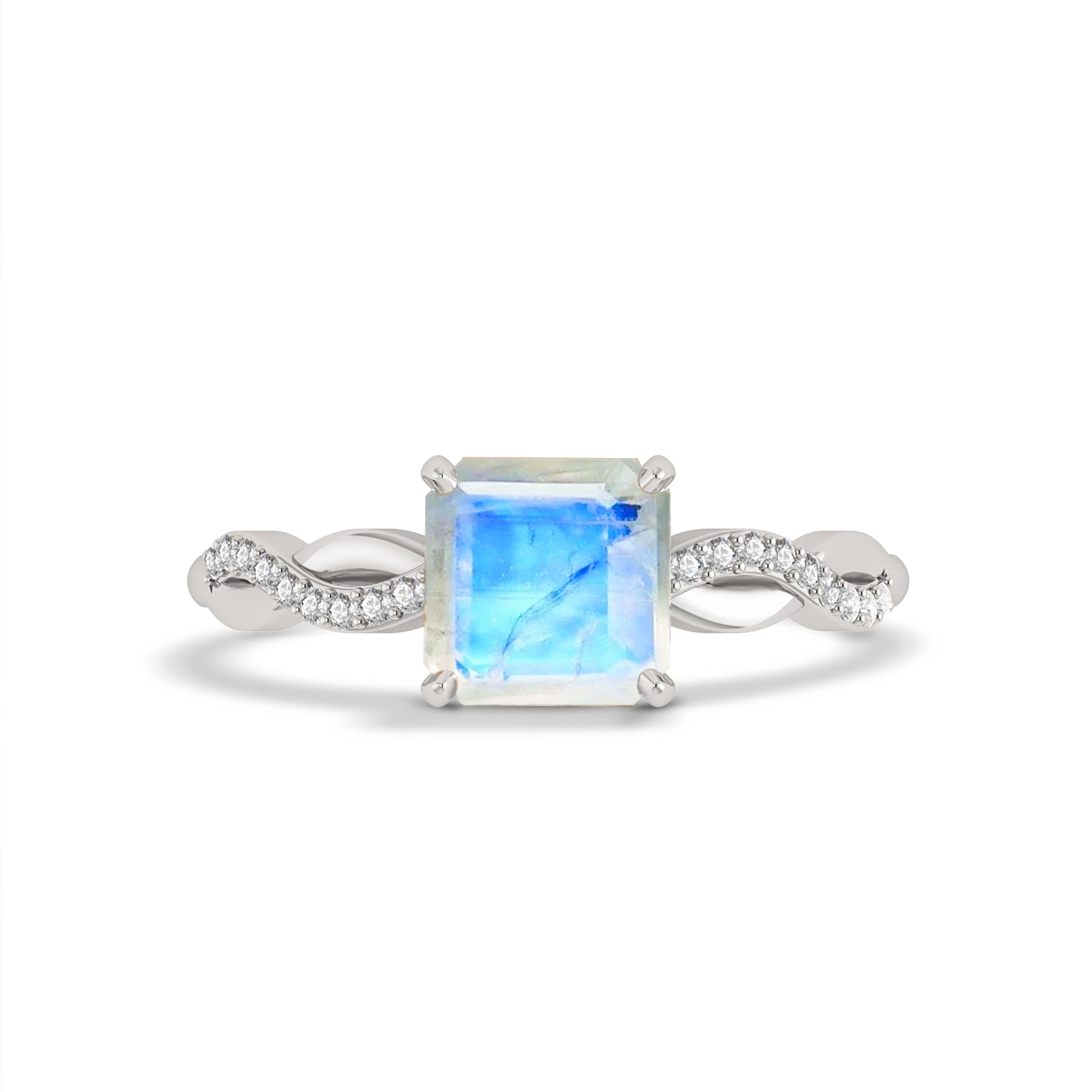 Square Shape Natural Moonstone Crossover Ring - Goodstone Jewels