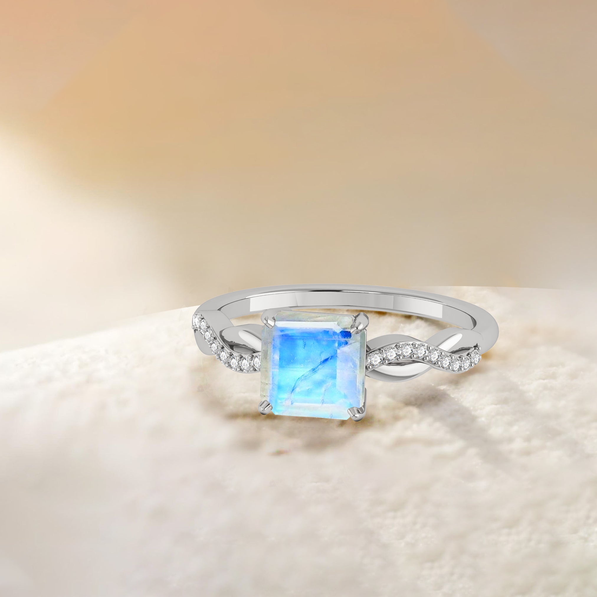 Square Shape Natural Moonstone Crossover Ring - Goodstone Jewels