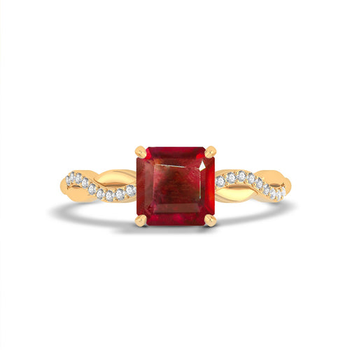 Square Shape Natural Ruby Crossover Solitaire Ring