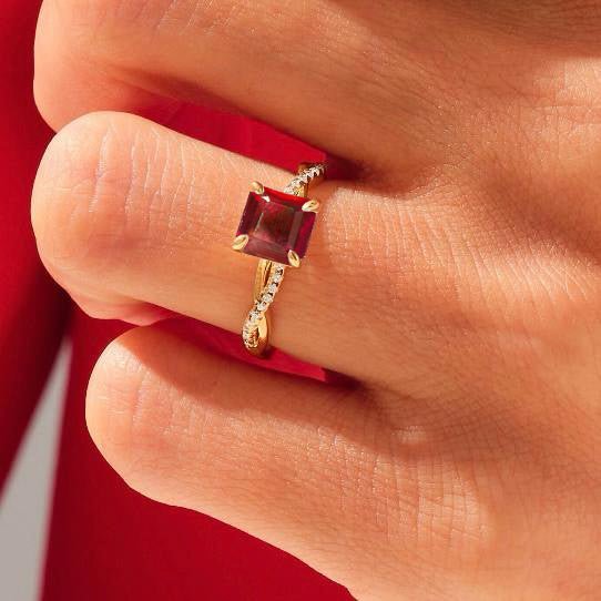 Square Shape Natural Ruby Crossover Ring - Goodstone Jewels
