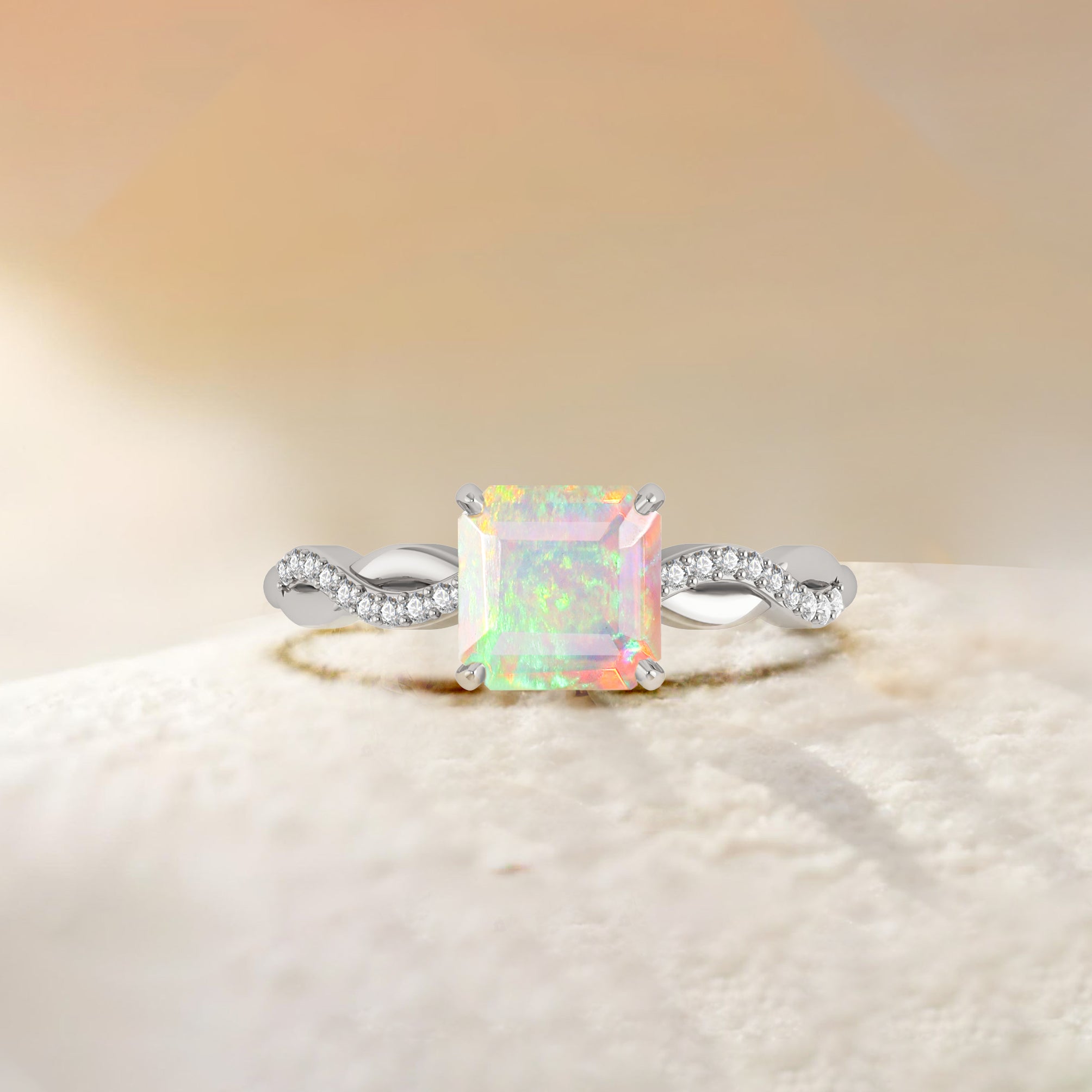 Square Shape Natural White Opal Crossover Ring - Goodstone Jewels