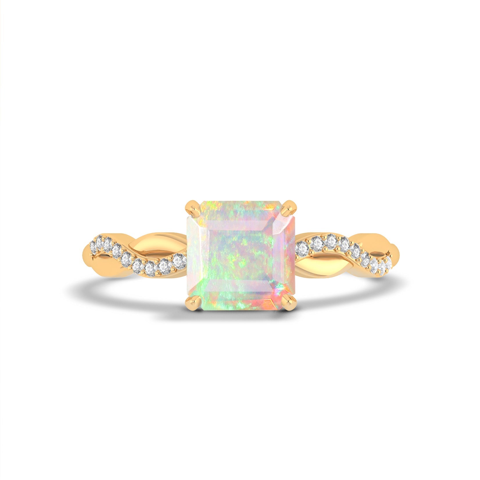 Square Shape Natural White Opal Crossover Ring - Goodstone Jewels