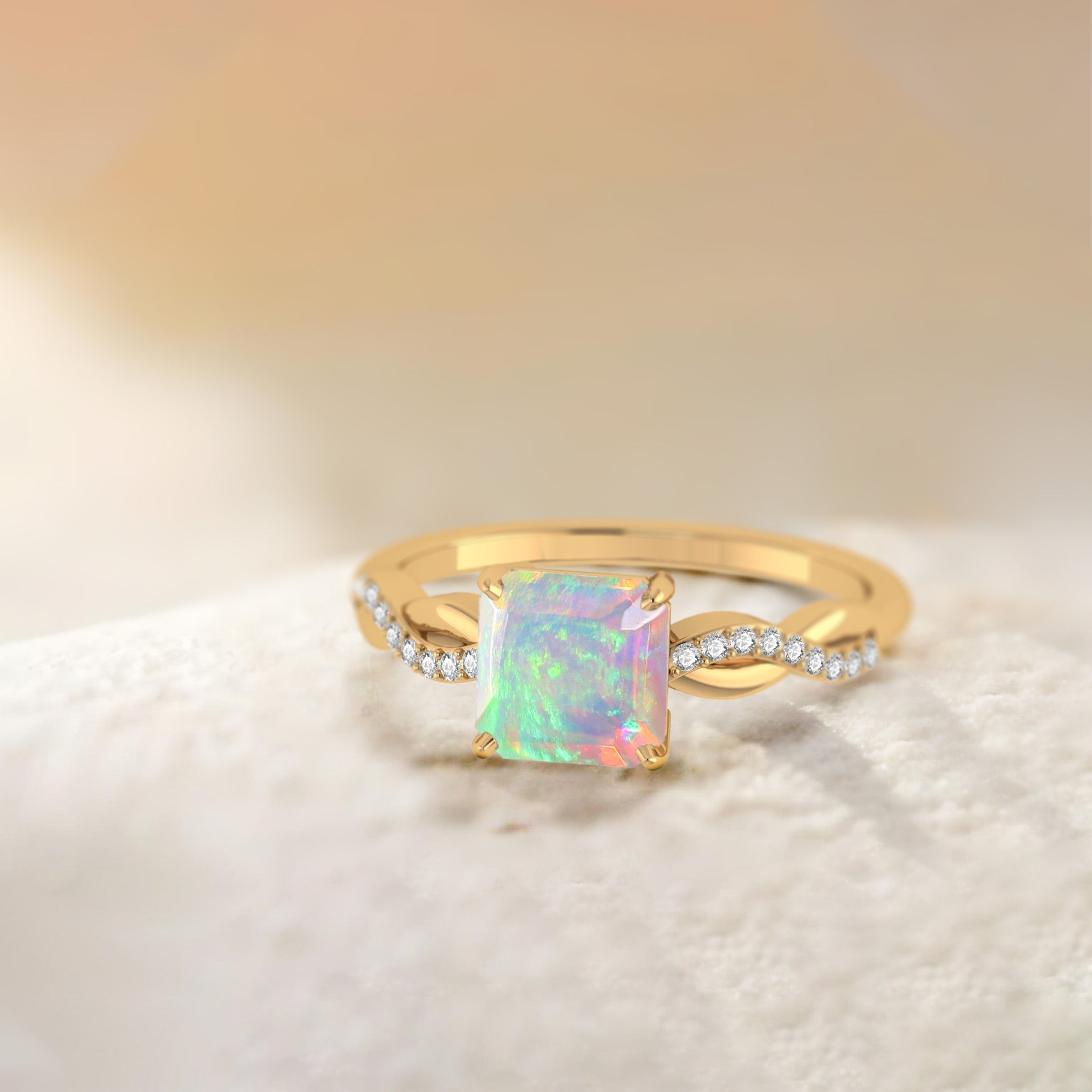 Square Shape Natural White Opal Crossover Ring - Goodstone Jewels