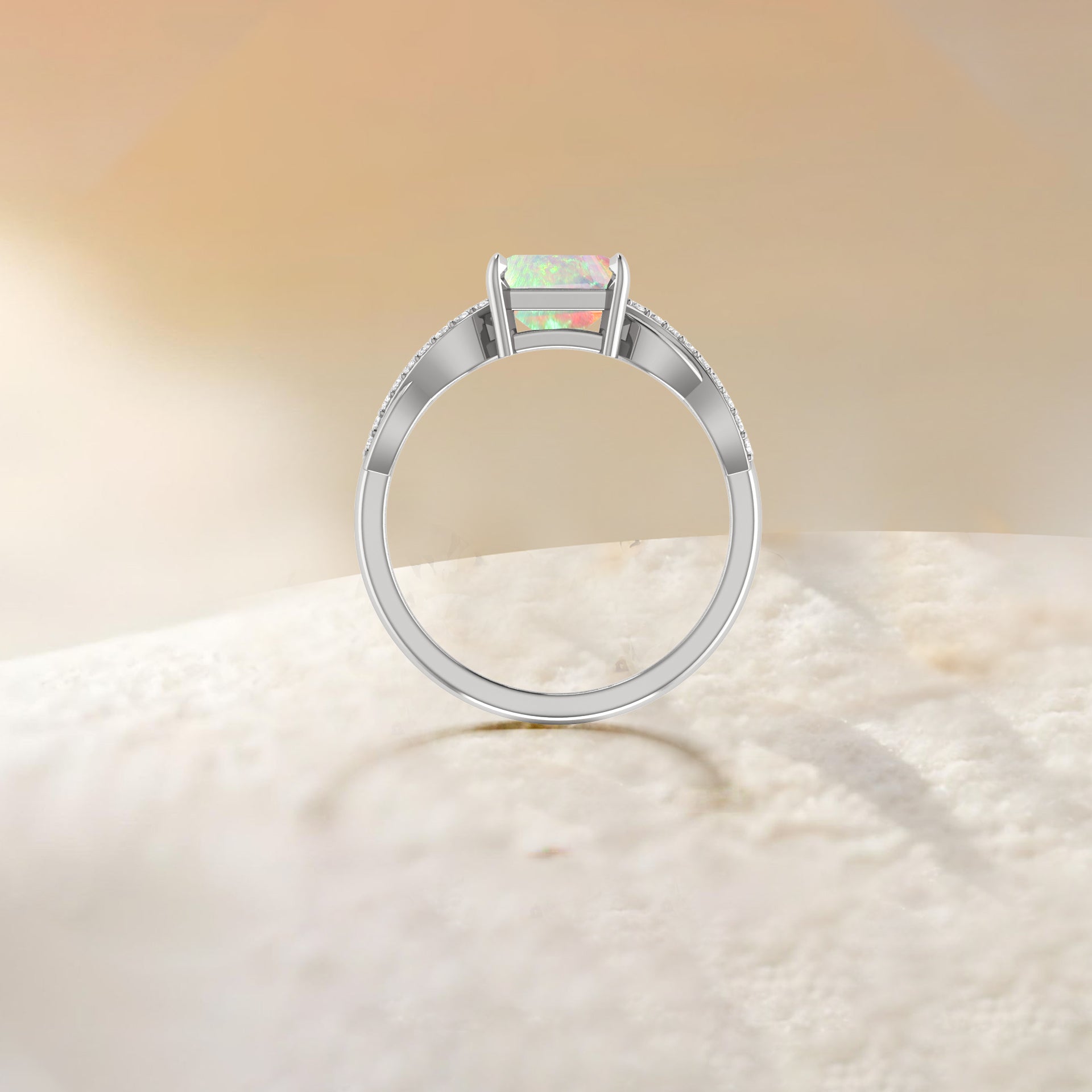 Square Shape Natural White Opal Crossover Ring - Goodstone Jewels
