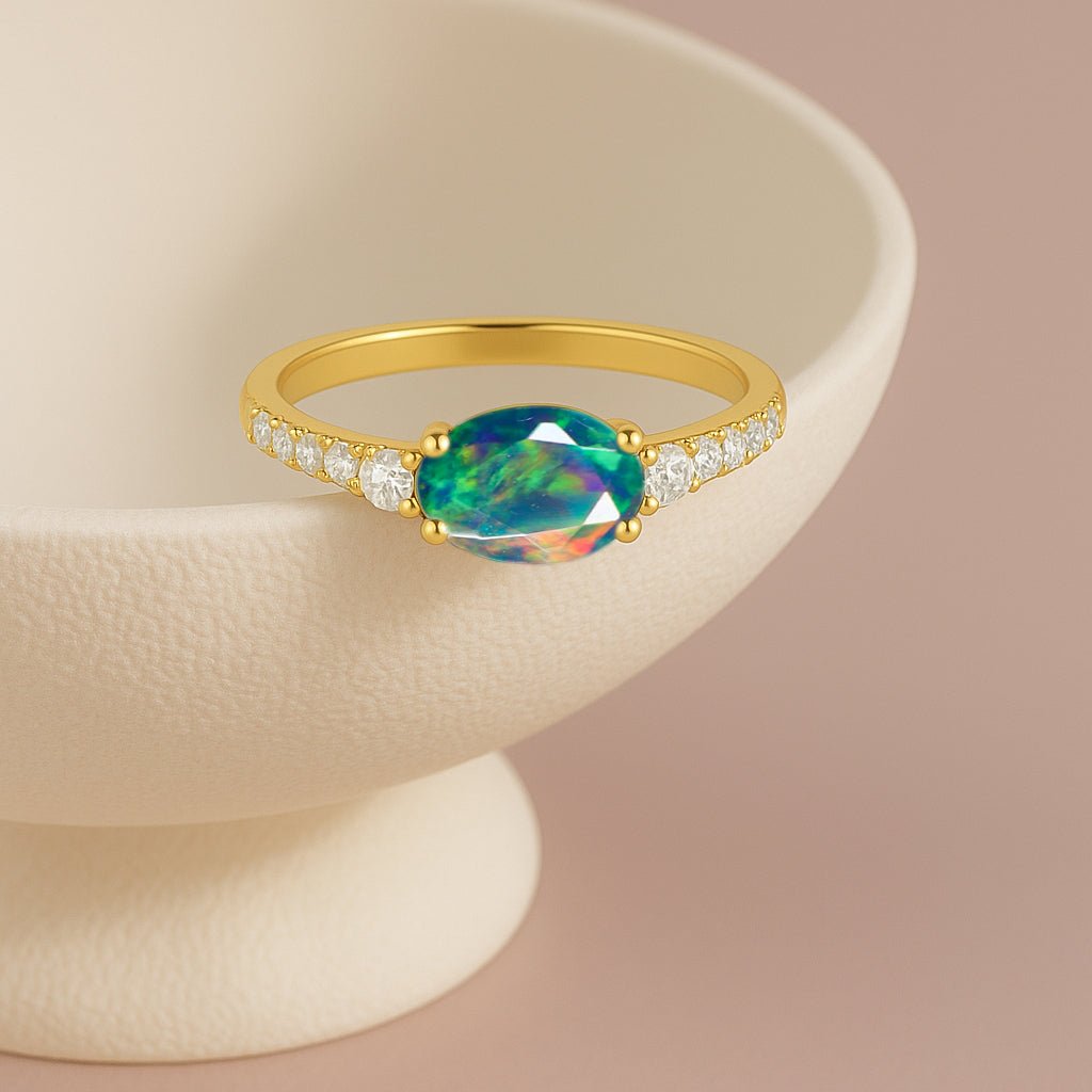 Statement Birthstone Ring with Natural Black Opal Faceted Stone - Goodstone Jewels