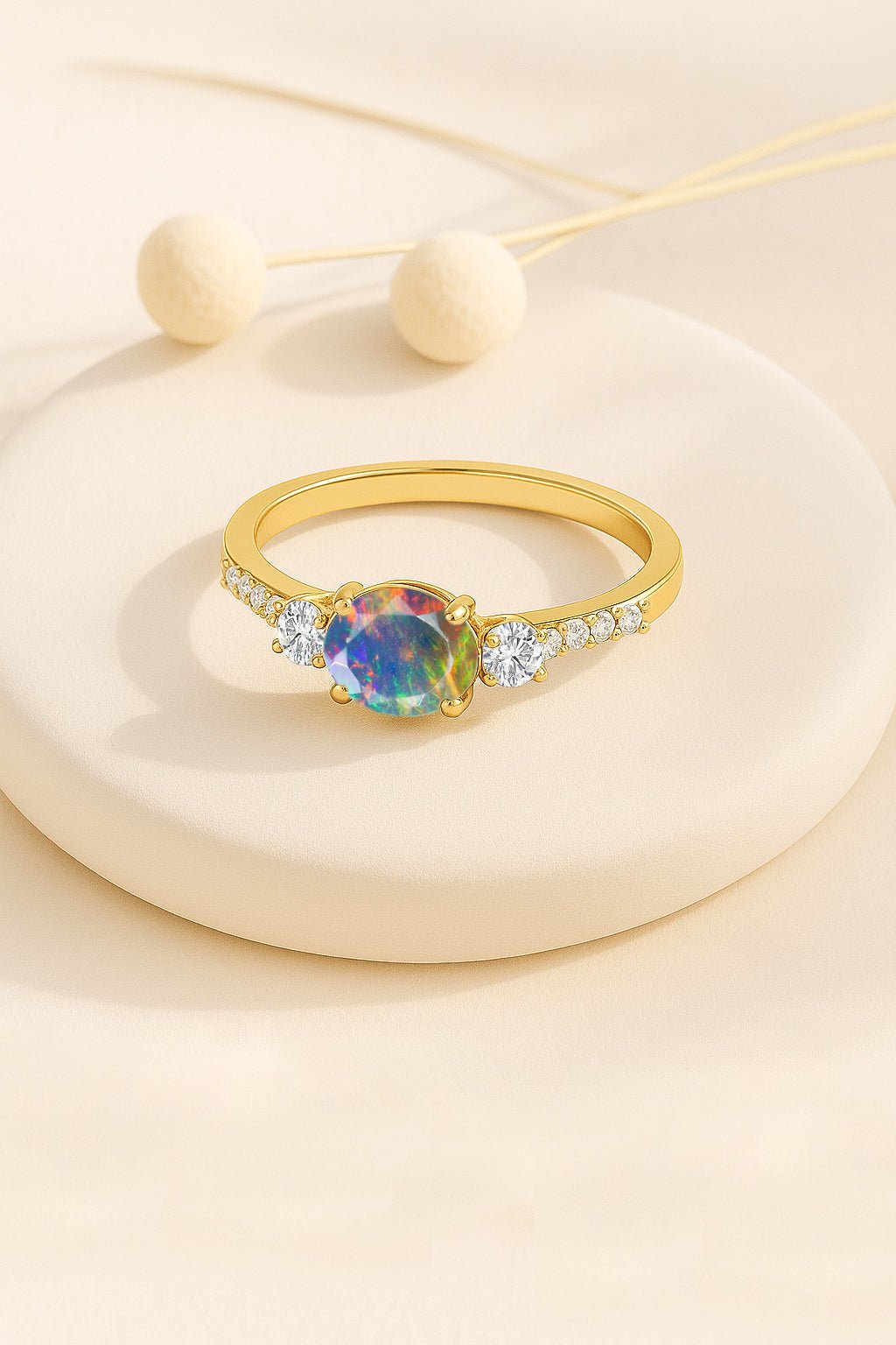 Statement Birthstone Ring with Natural Black Opal Faceted Stone - Goodstone Jewels