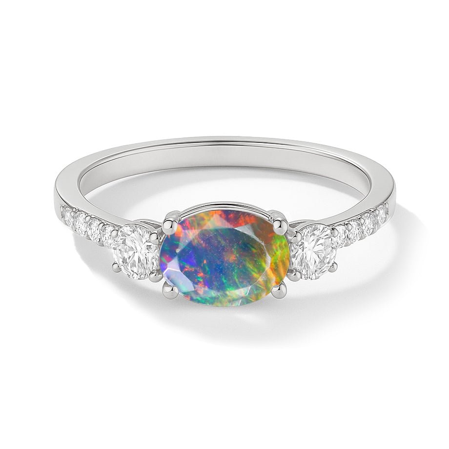 Statement Birthstone Ring with Natural Black Opal Faceted Stone - Goodstone Jewels