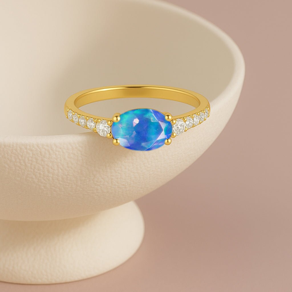 Statement Birthstone Ring with Natural Blue Opal Faceted Stone - Goodstone Jewels