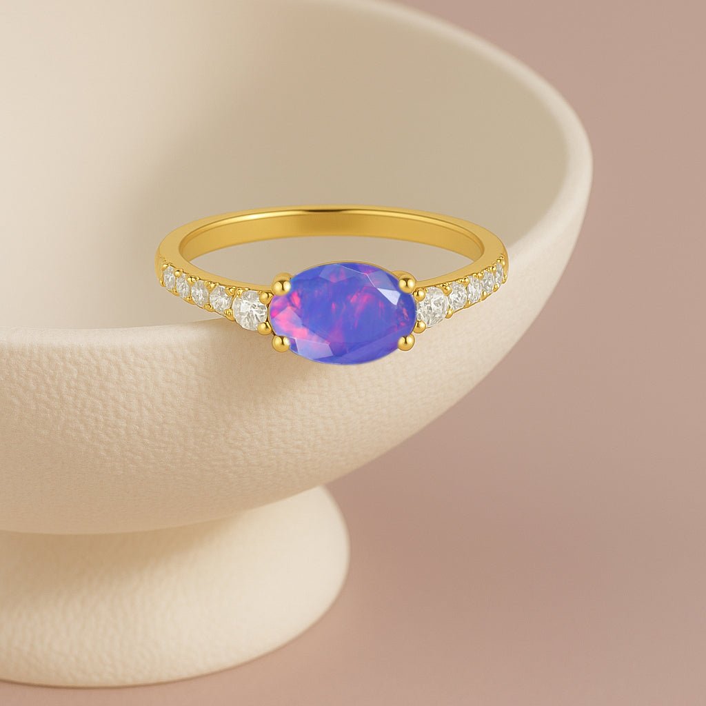 Statement Birthstone Ring with Natural Lavender Opal Faceted Stone - Goodstone Jewels