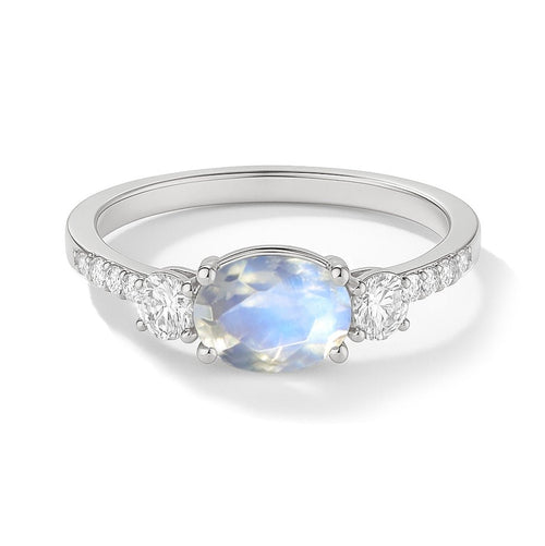 Moonstone Three Stone Ring with Faceted Natural Stone