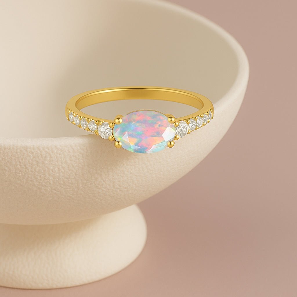 Statement Birthstone Ring with Natural White Opal Faceted Stone - Goodstone Jewels
